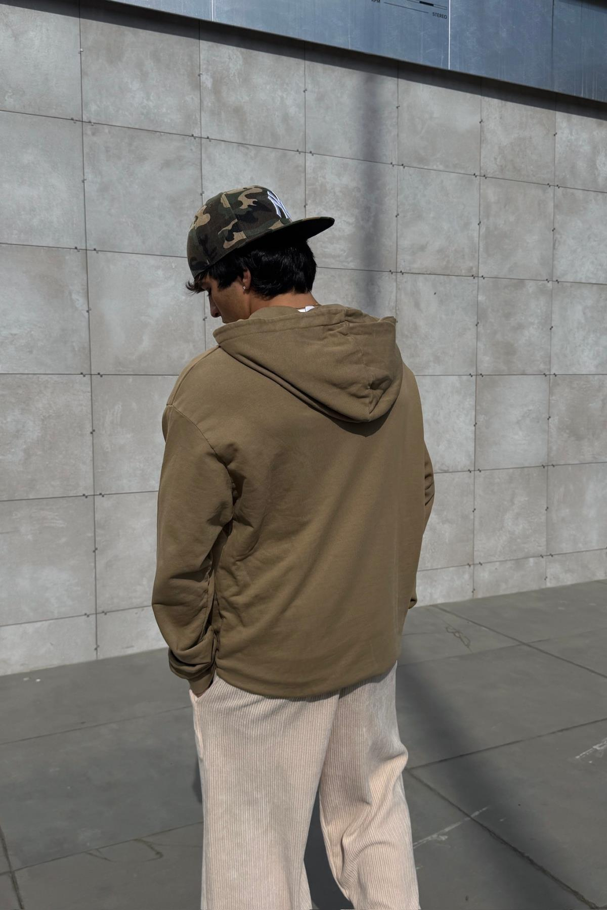 Basic Oversize Kahverengi Sweatshirt