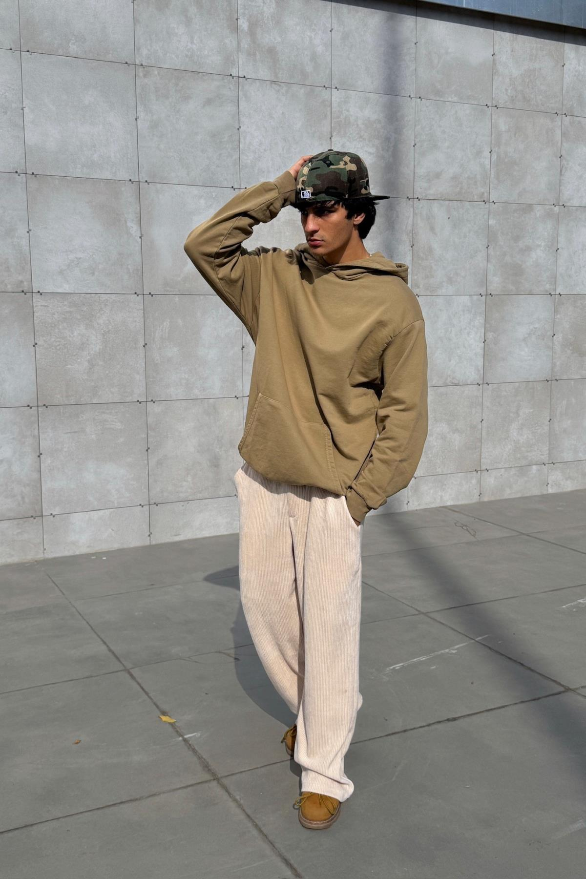 Basic Oversize Kahverengi Sweatshirt