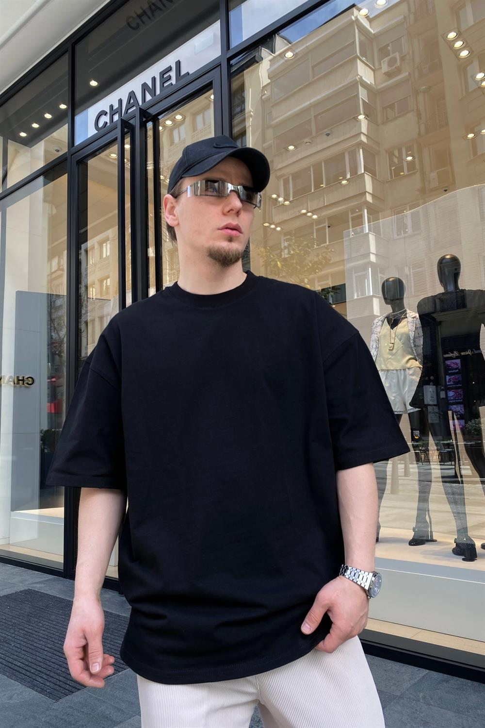 Basic Siyah Ribanalı Oversize Tshirt  T623