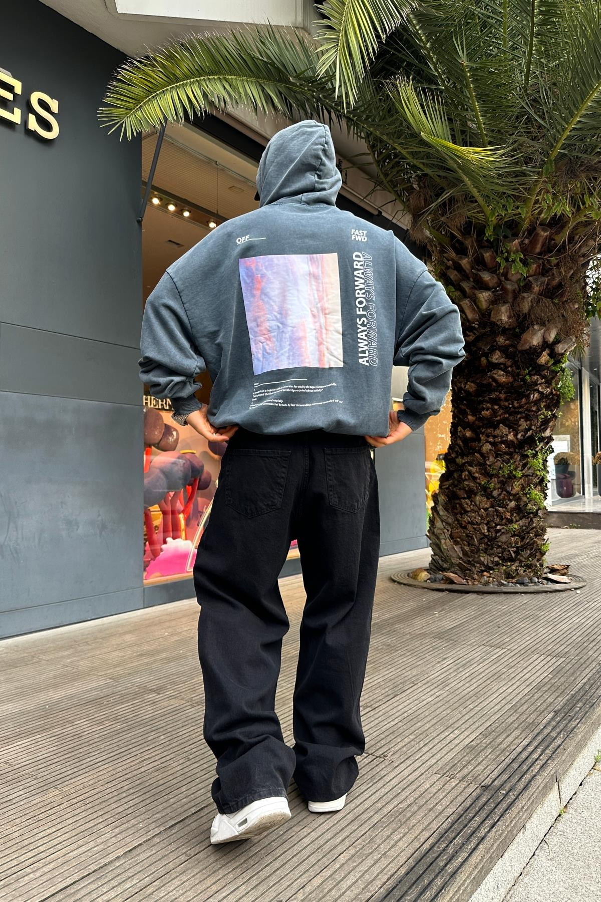 Baskılı Acid Wash Oversize Sweatshirt SW991