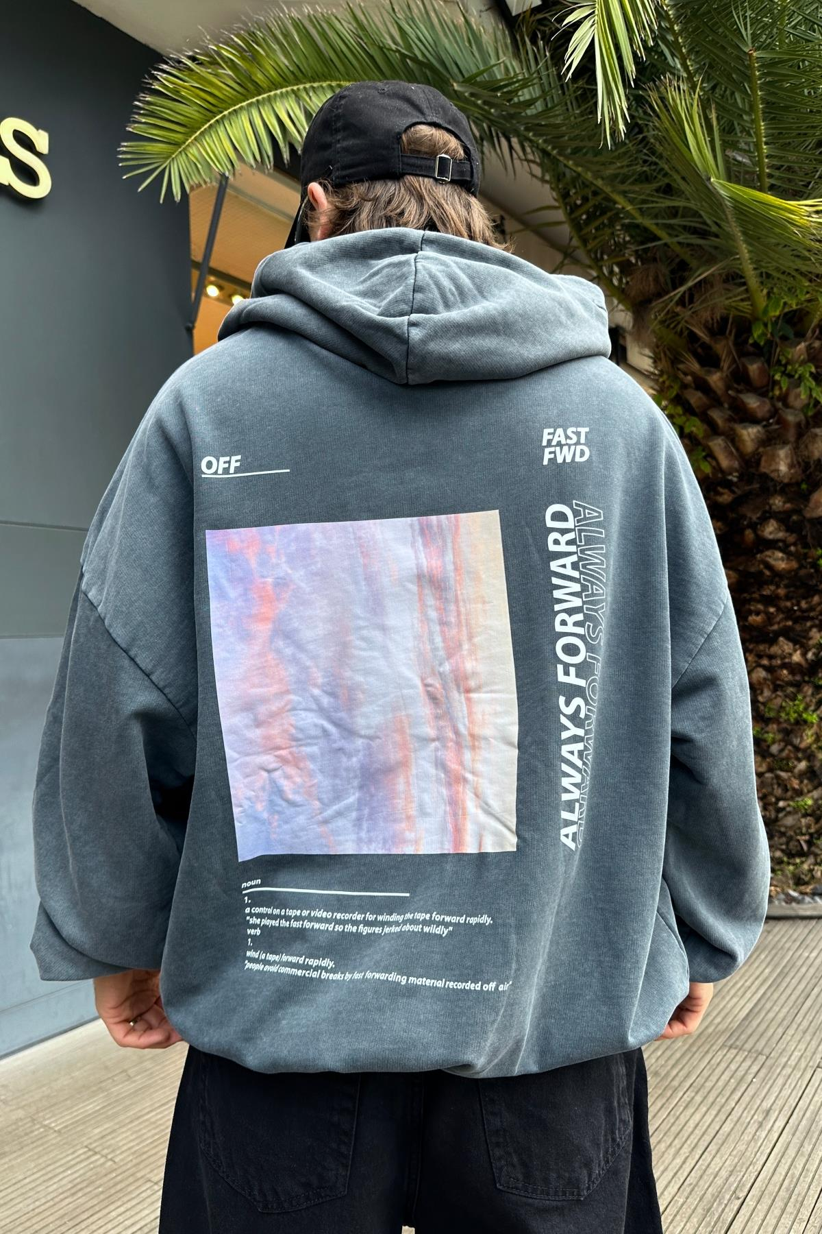 Baskılı Acid Wash Oversize Sweatshirt SW991