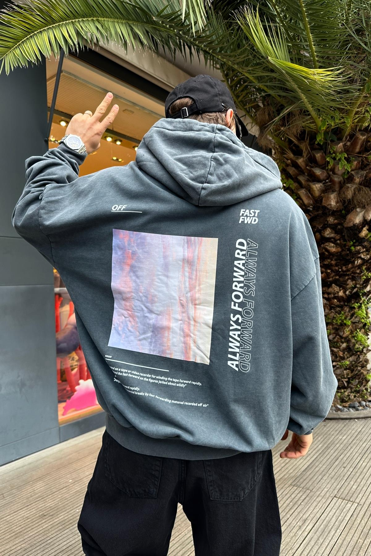 Baskılı Acid Wash Oversize Sweatshirt SW991