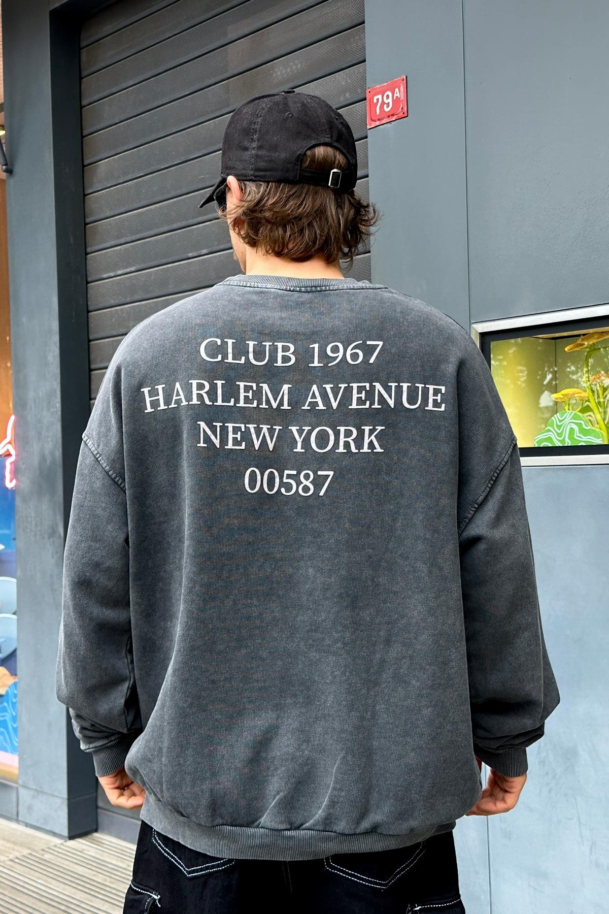 Baskılı Acid Wash Oversize Sweatshirt SW992