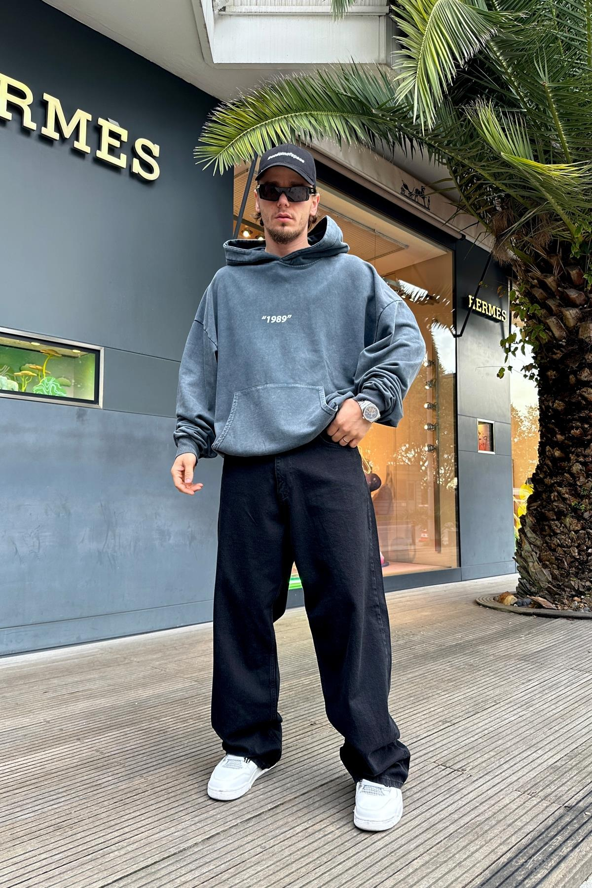 Baskılı Acid Wash Oversize Sweatshirt SW991