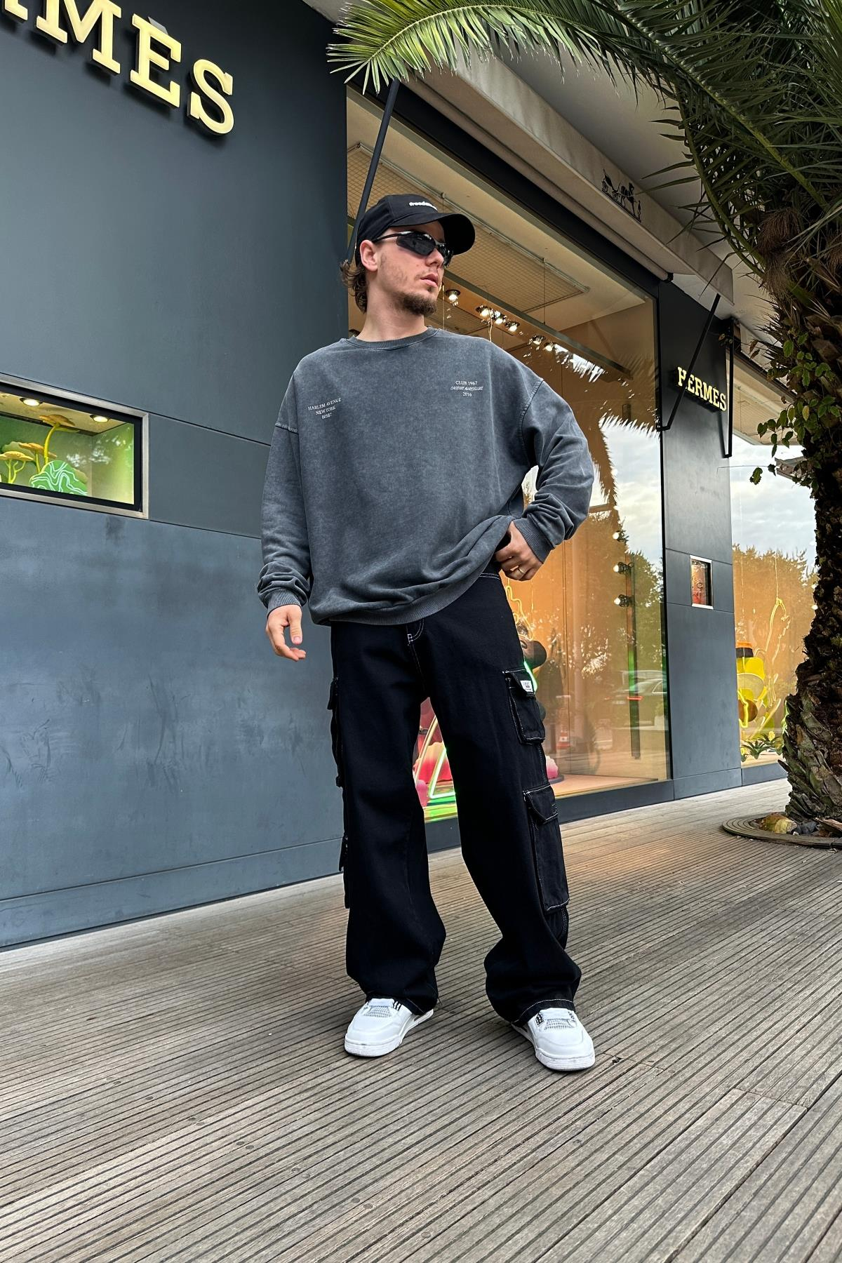 Baskılı Acid Wash Oversize Sweatshirt SW992