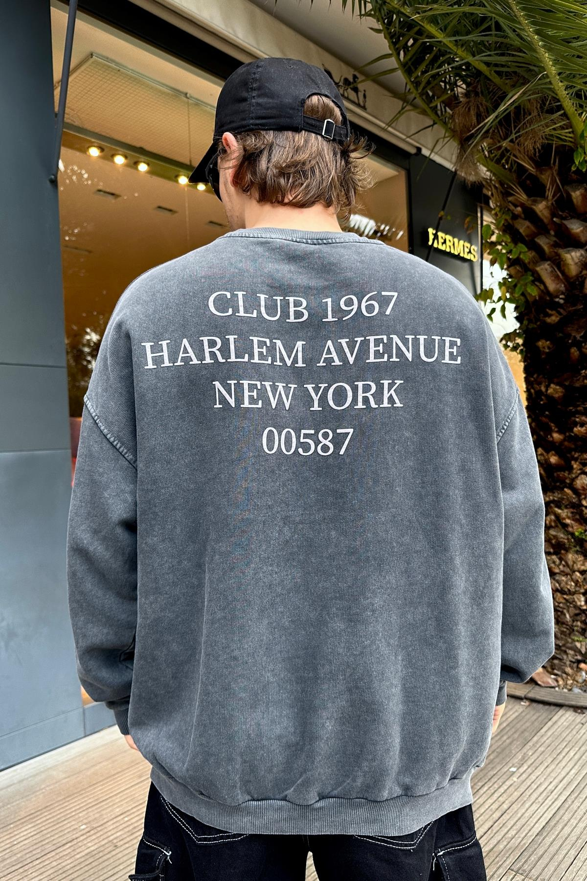 Baskılı Acid Wash Oversize Sweatshirt SW992