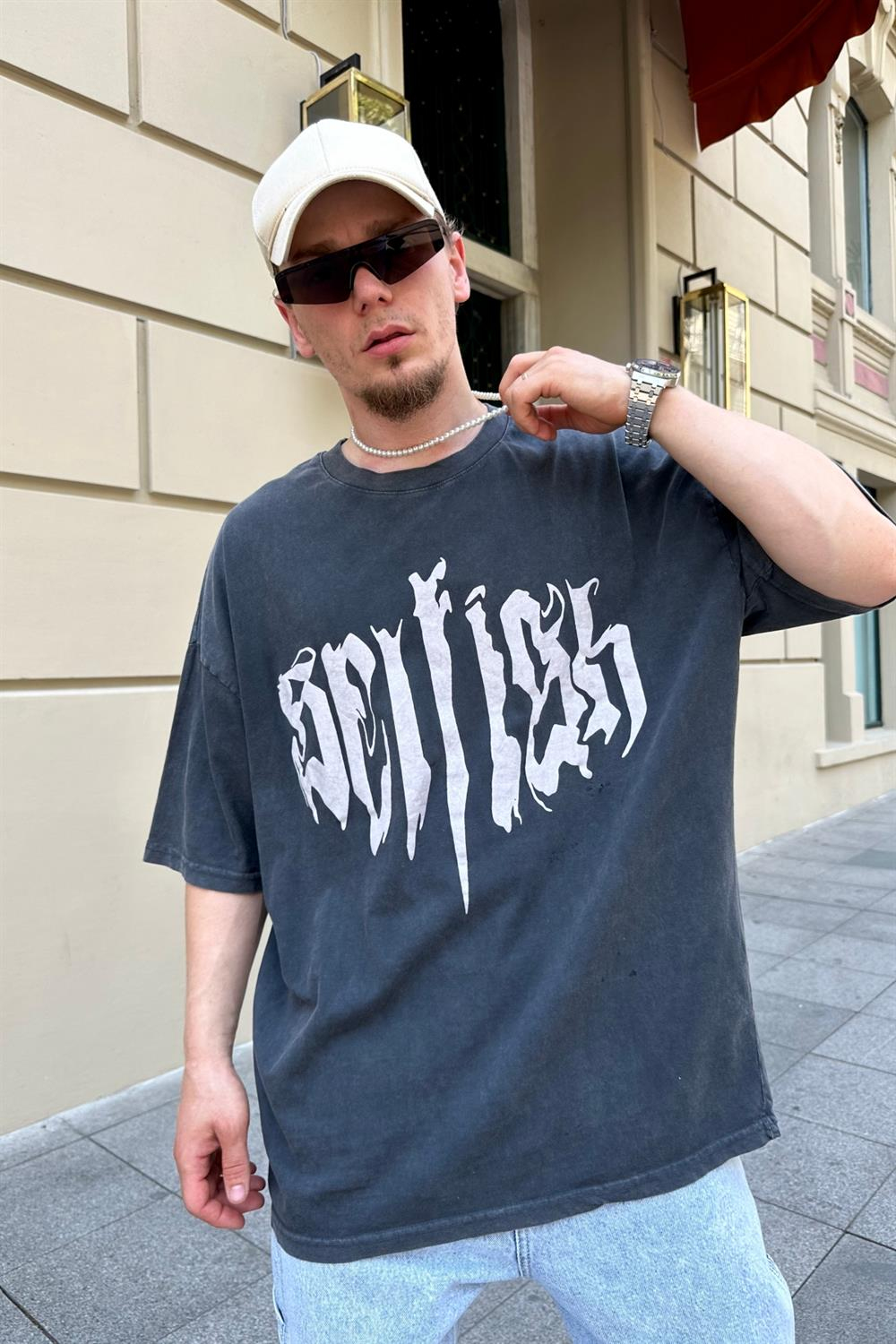 Baskılı Acid Wash Oversize Tshirt T820