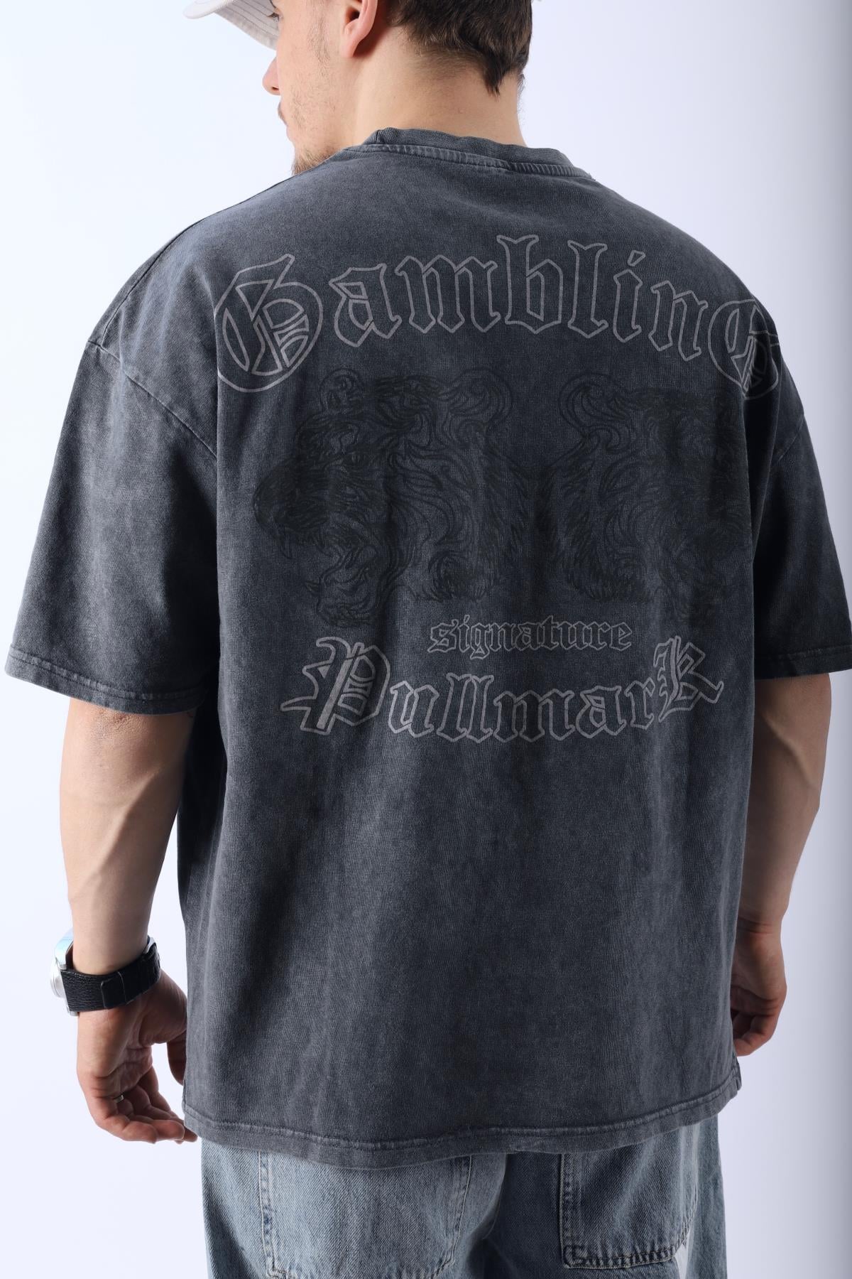 Baskılı Acid Wash Oversize Tshirt T948