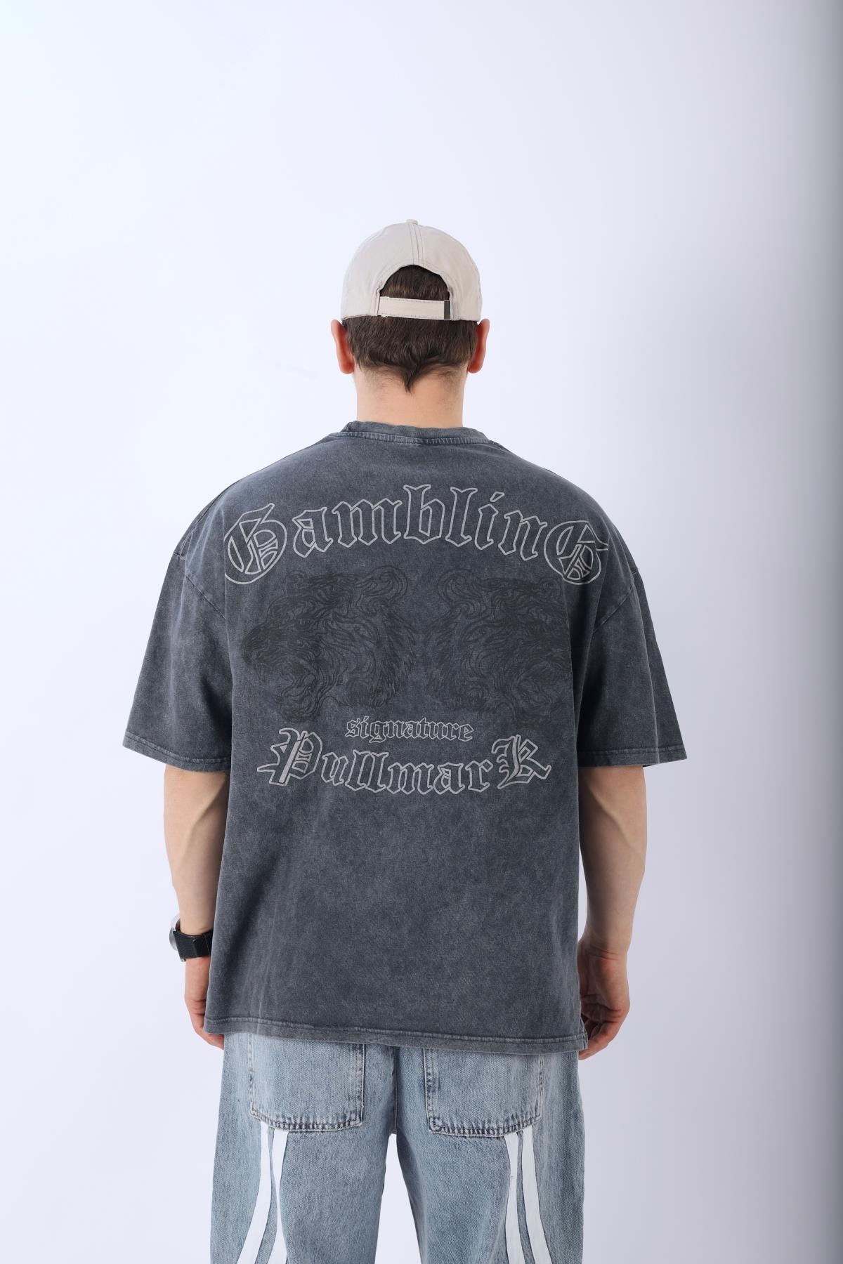 Baskılı Acid Wash Oversize Tshirt T948