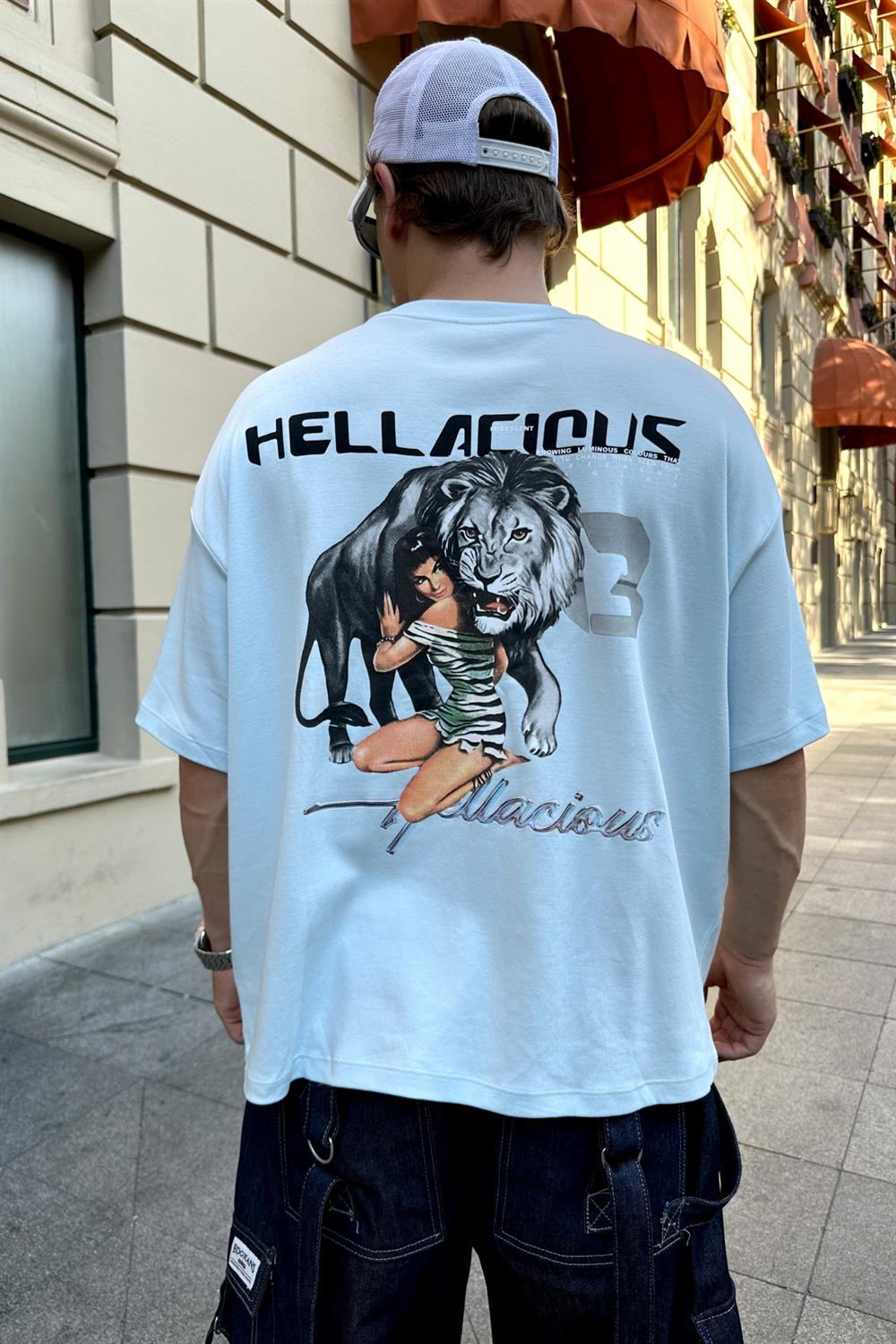 Baskılı Açık Mavi Oversize Tshirt T860