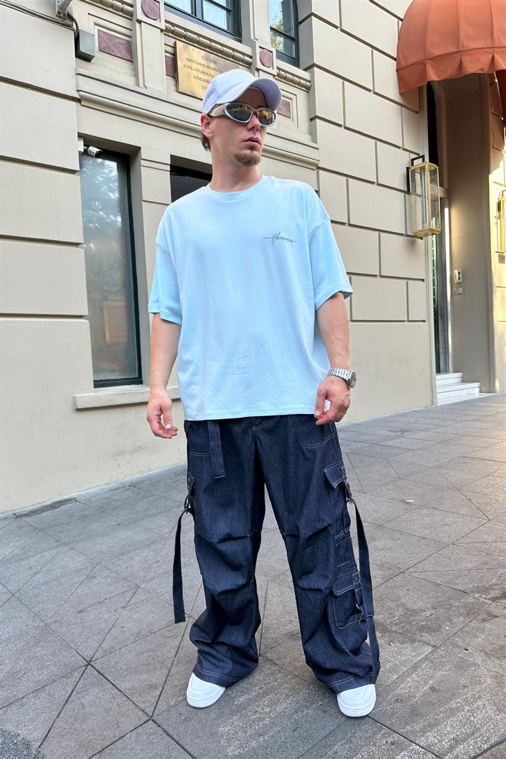 Baskılı Açık Mavi Oversize Tshirt T860