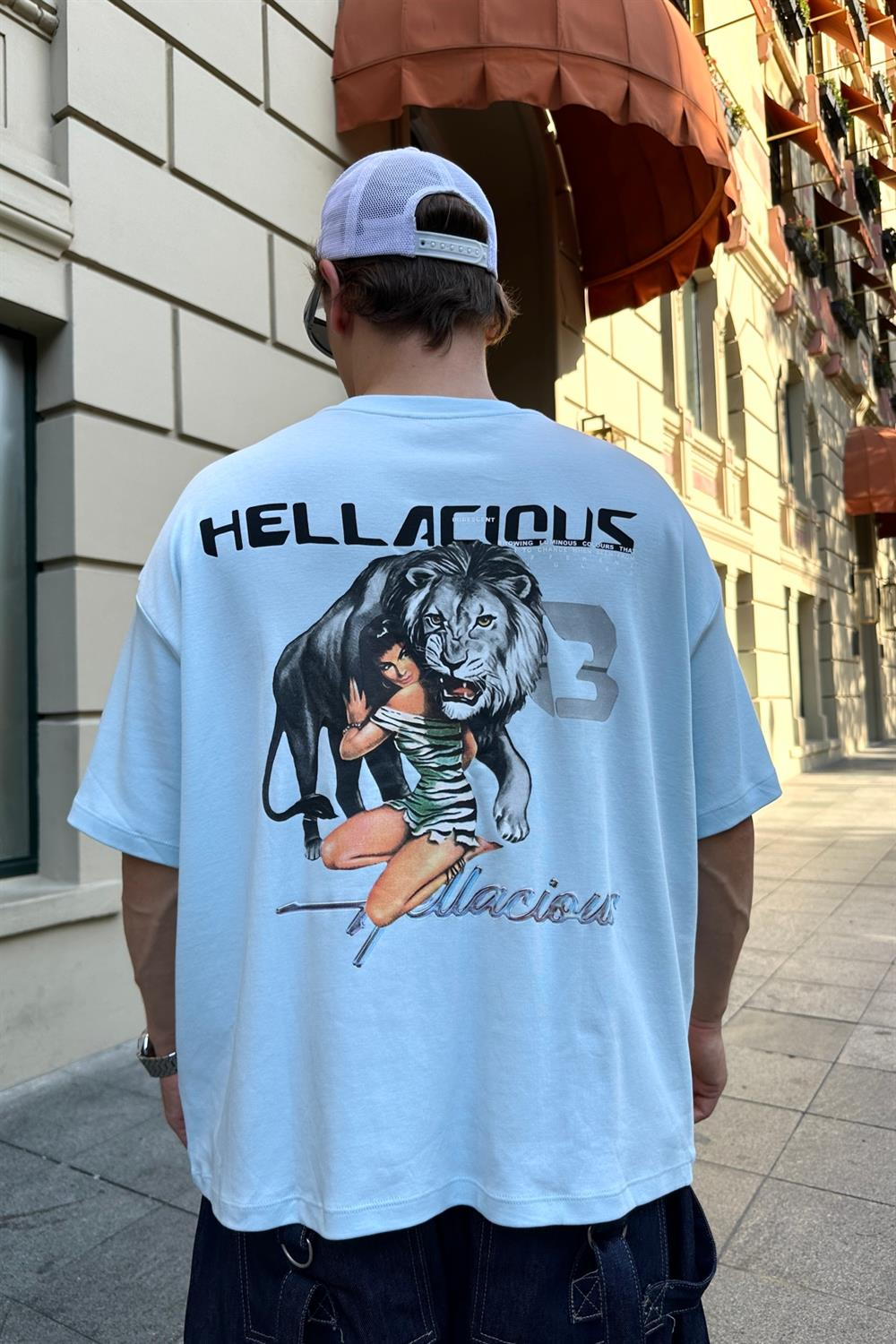 Baskılı Açık Mavi Oversize Tshirt T860