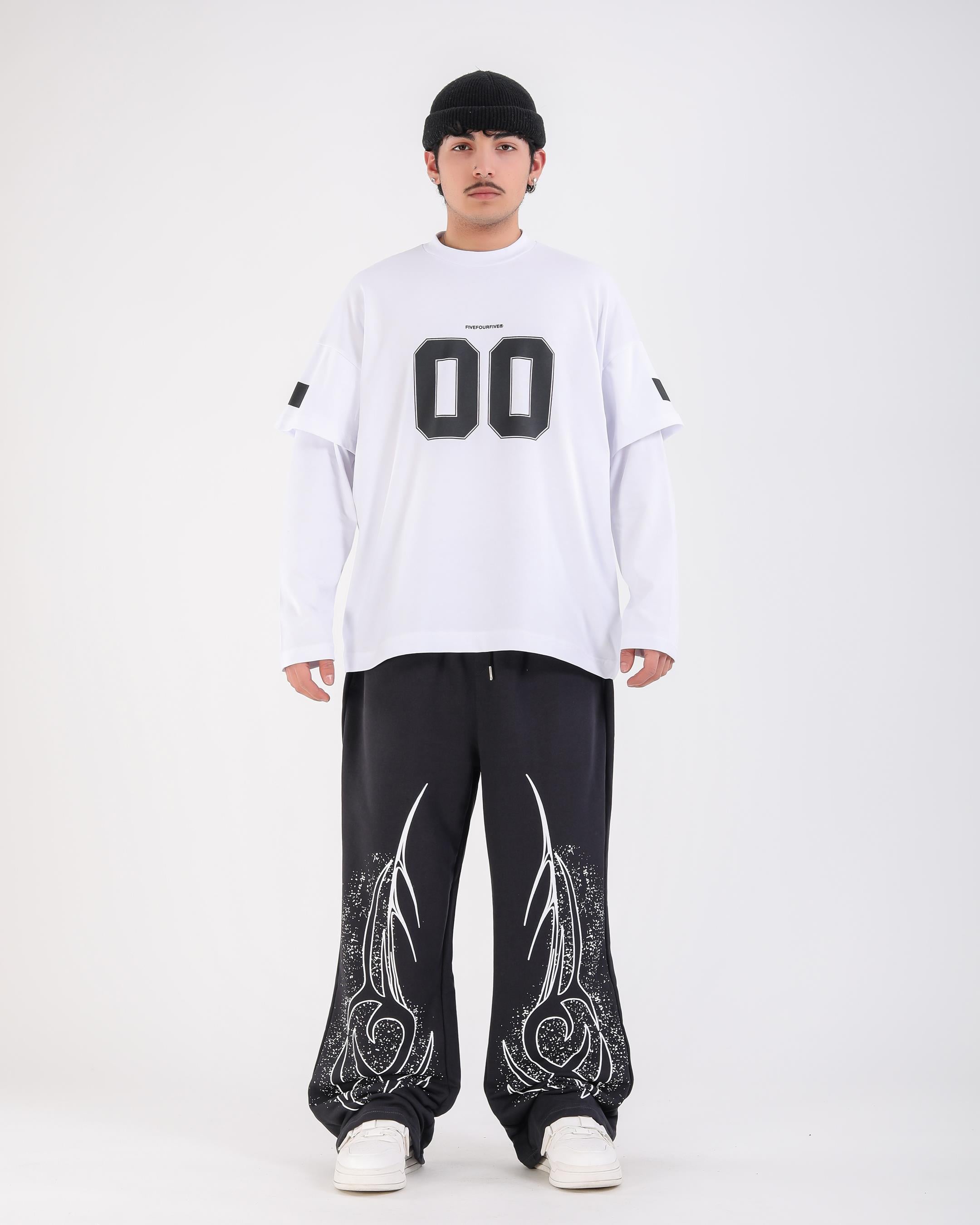 Baskılı Antrasit Baggy Fit Eşofman Altı