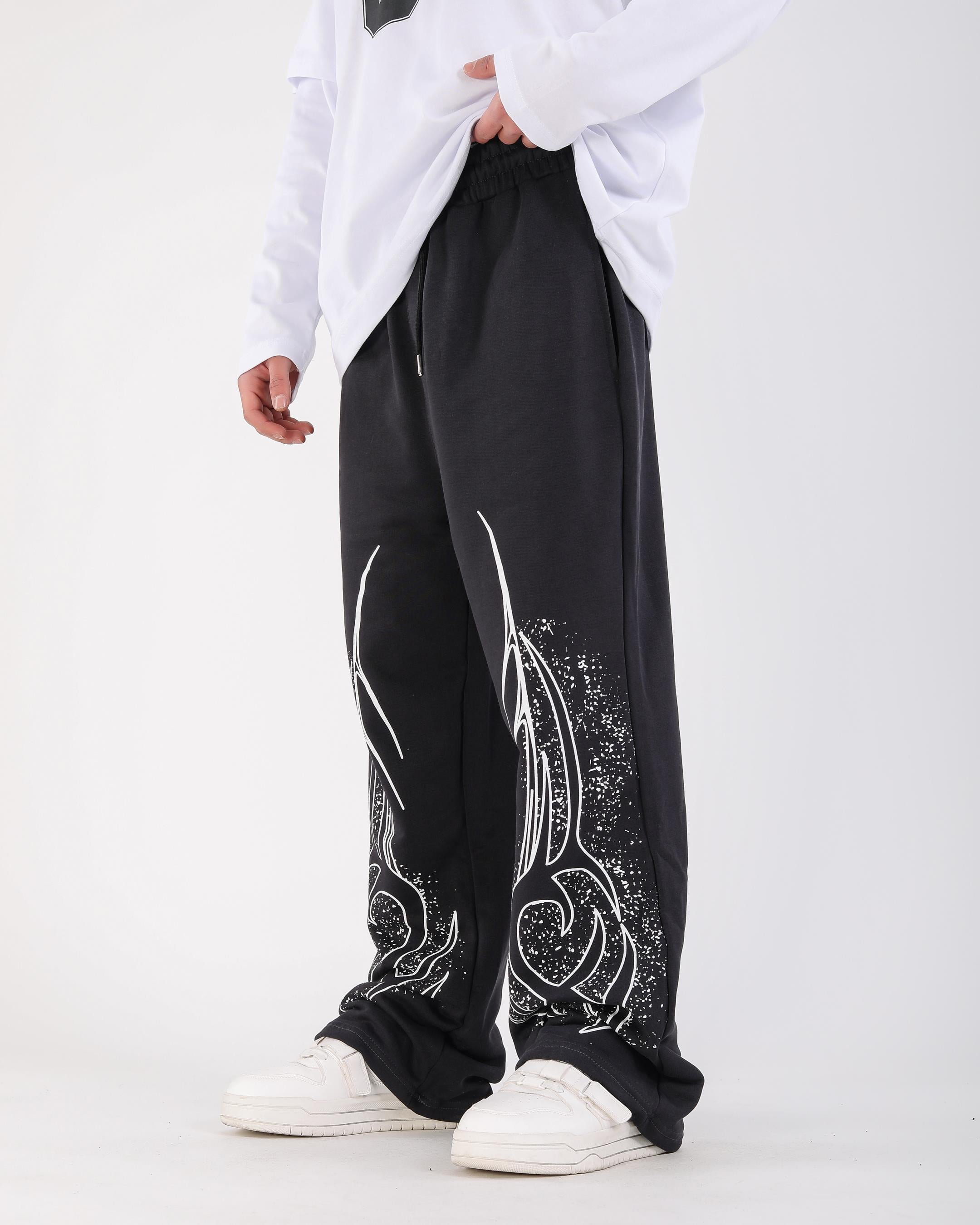 Baskılı Antrasit Baggy Fit Eşofman Altı
