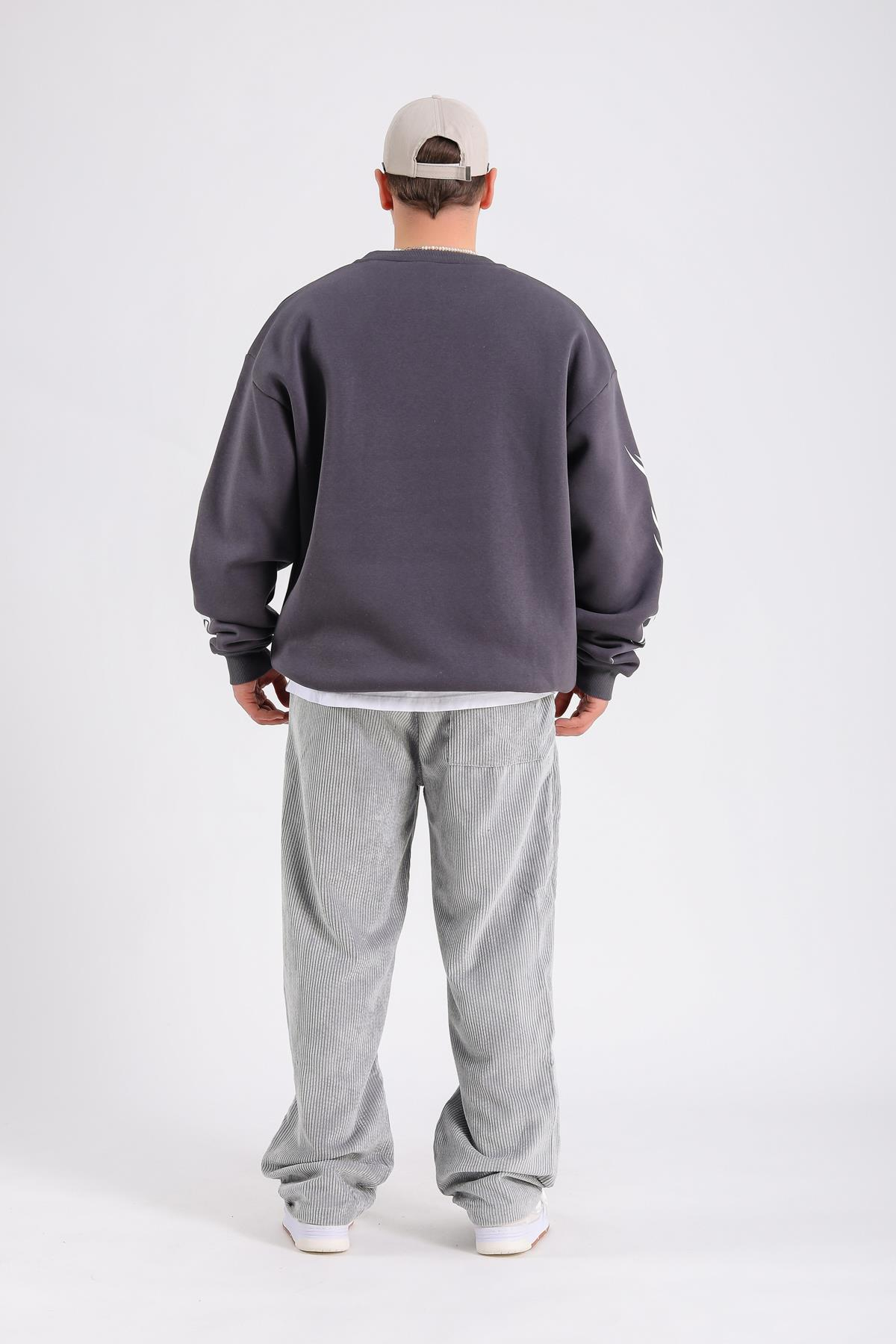 Baskılı Antrasit Oversize Sync Sweatshirt SW1213