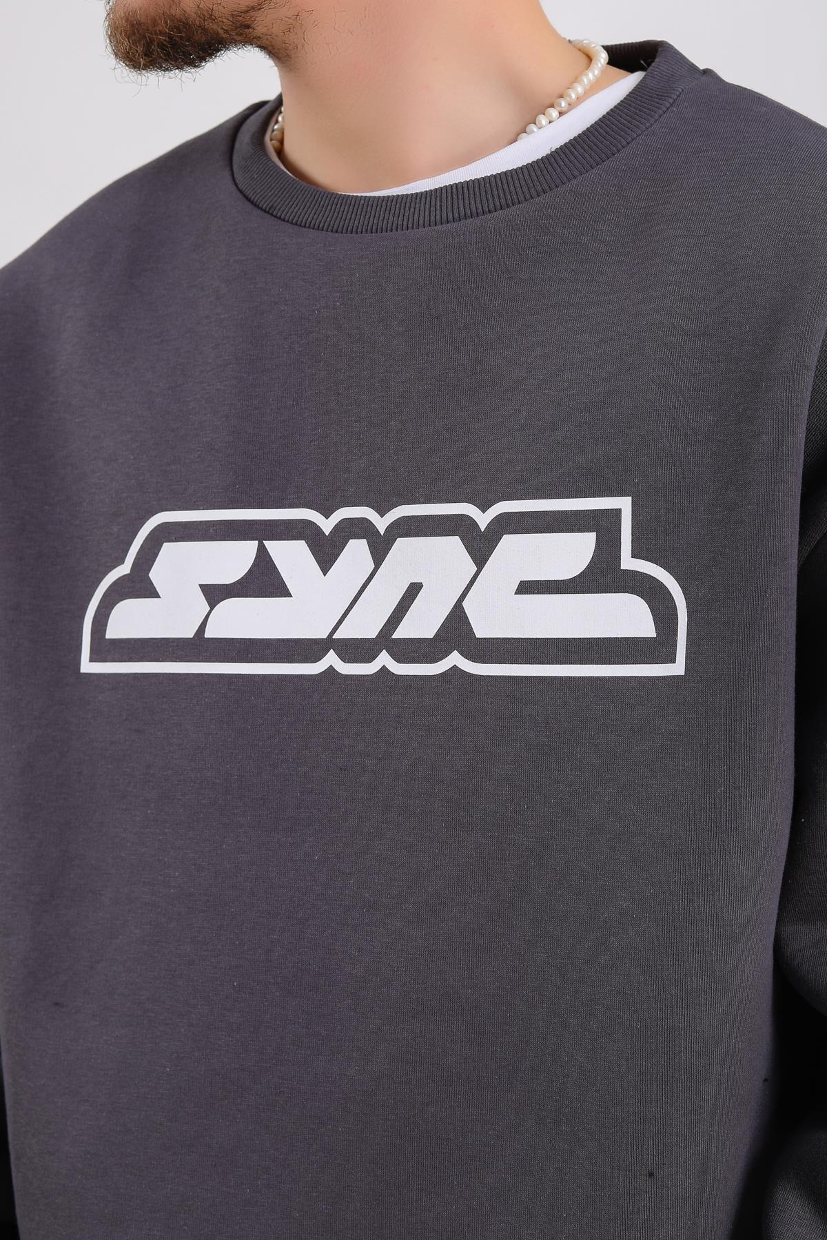 Baskılı Antrasit Oversize Sync Sweatshirt SW1213