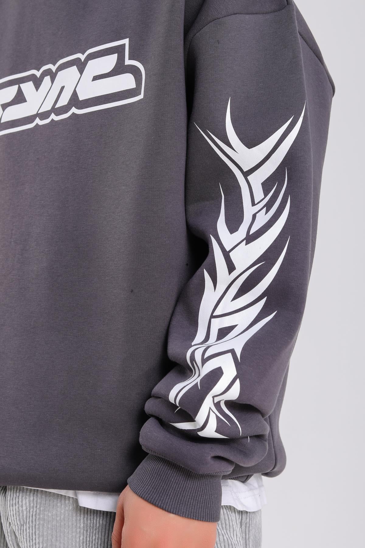 Baskılı Antrasit Oversize Sync Sweatshirt SW1213