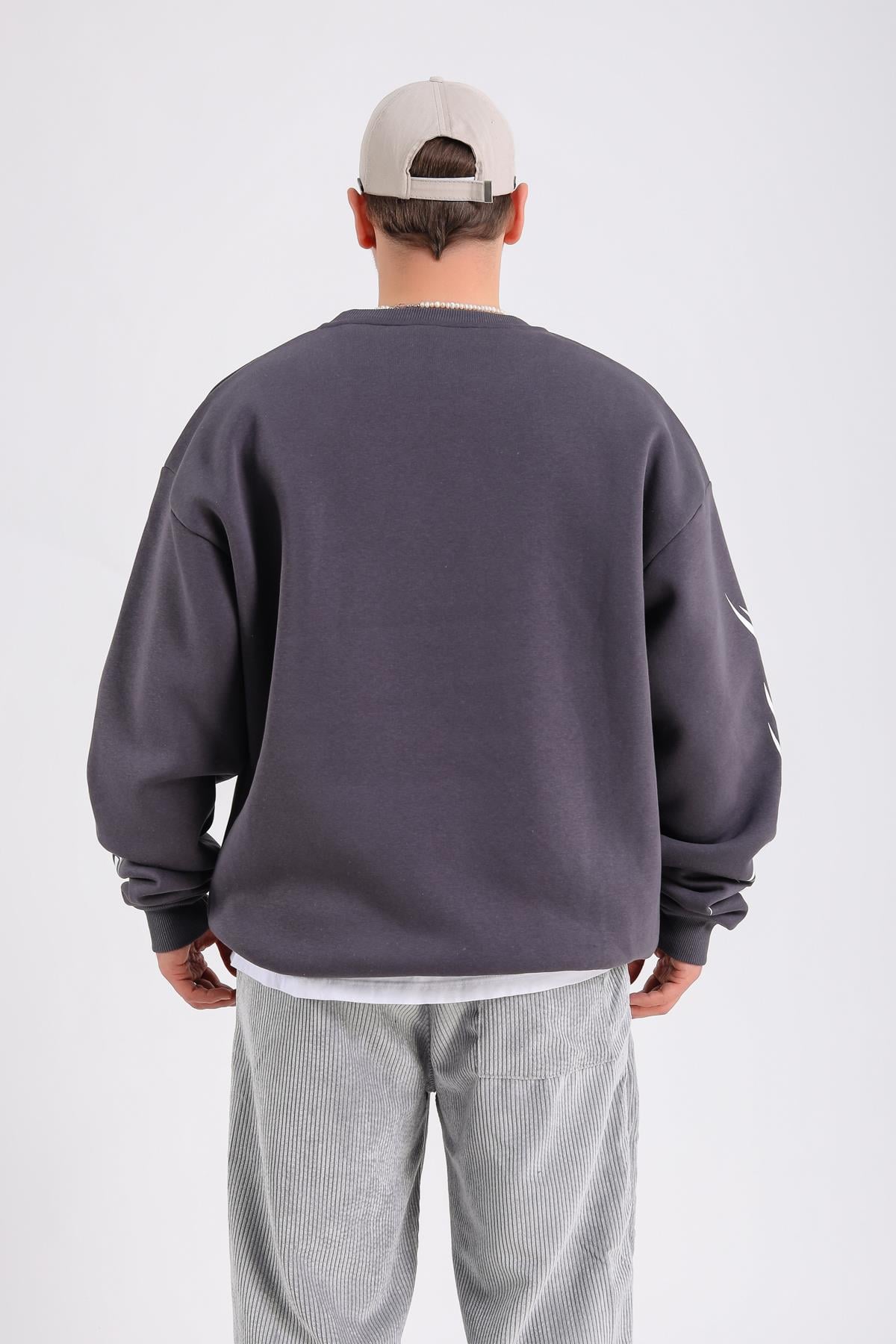 Baskılı Antrasit Oversize Sync Sweatshirt SW1213