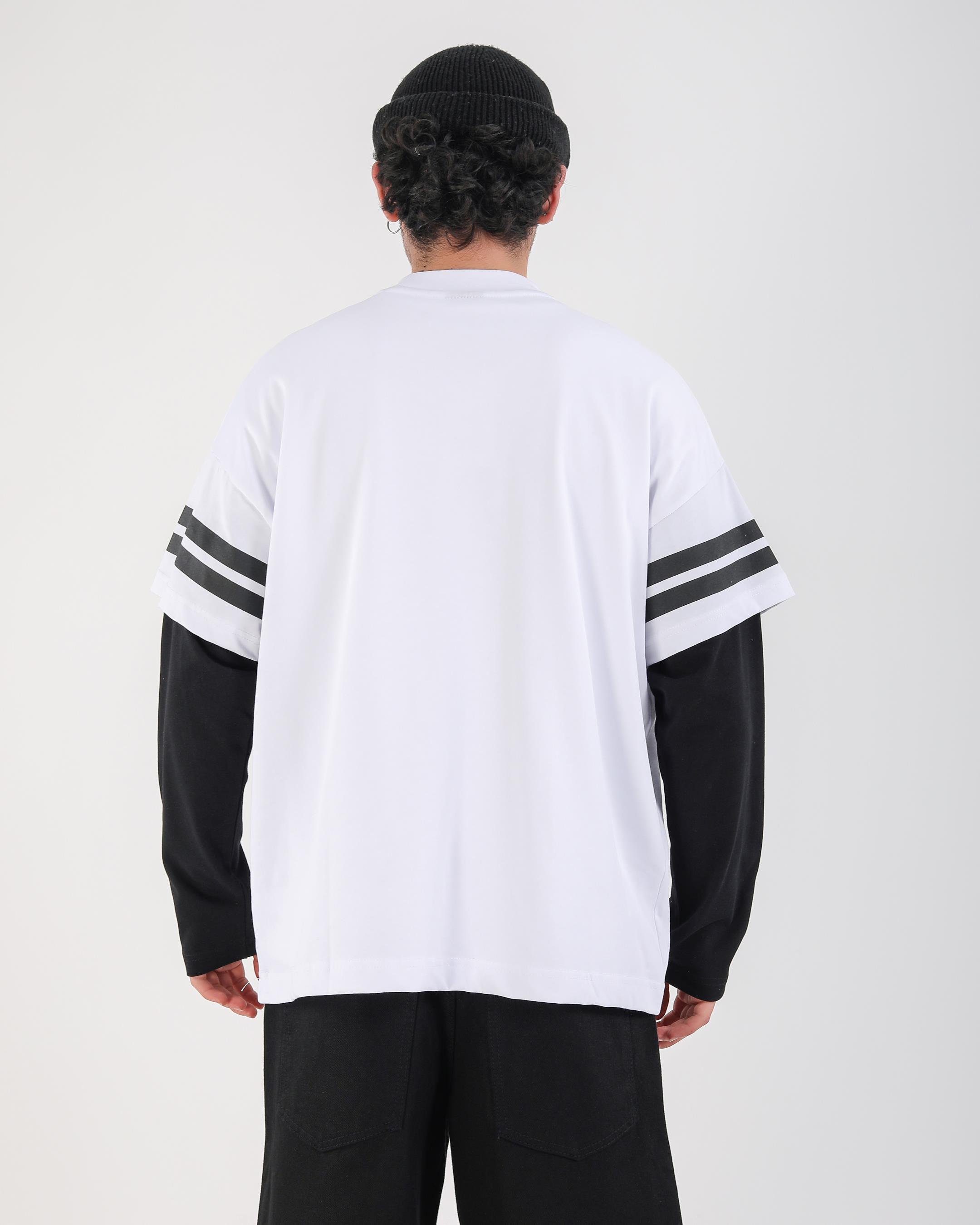 Baskılı Beyaz Archive Oversize Uzun Kollu Tshirt