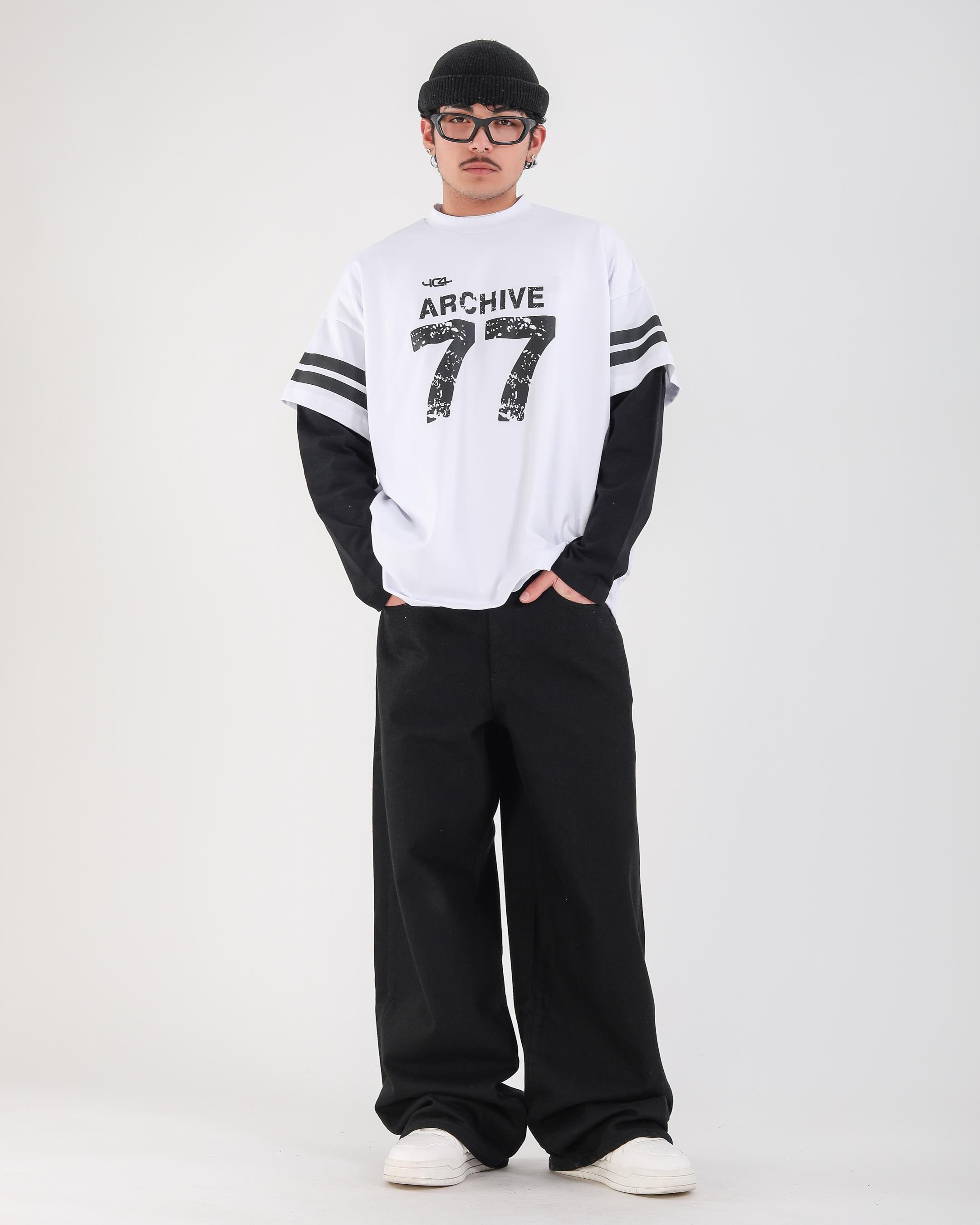 Baskılı Beyaz Archive Oversize Uzun Kollu Tshirt