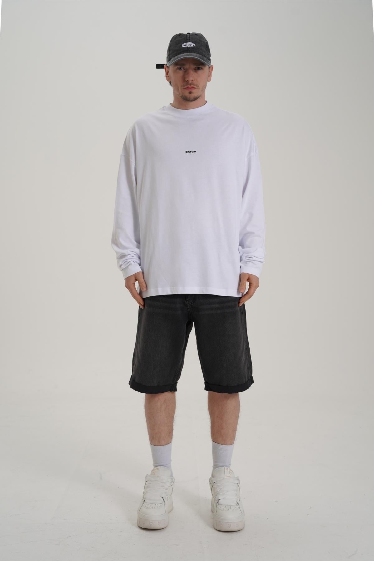 Baskılı Beyaz Oversize Longsleeve CT01 K734