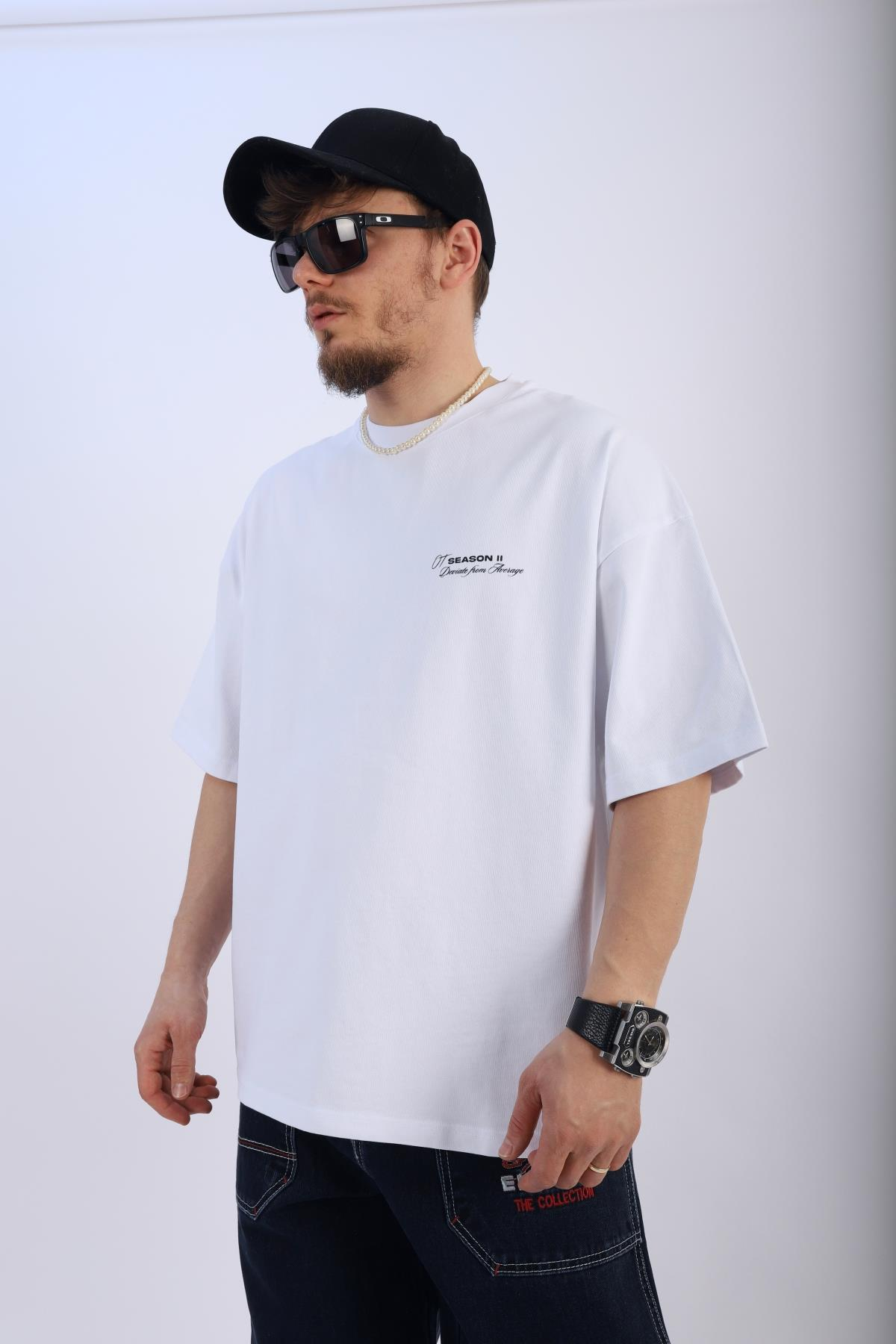 Baskılı Beyaz Oversize Tshirt T907