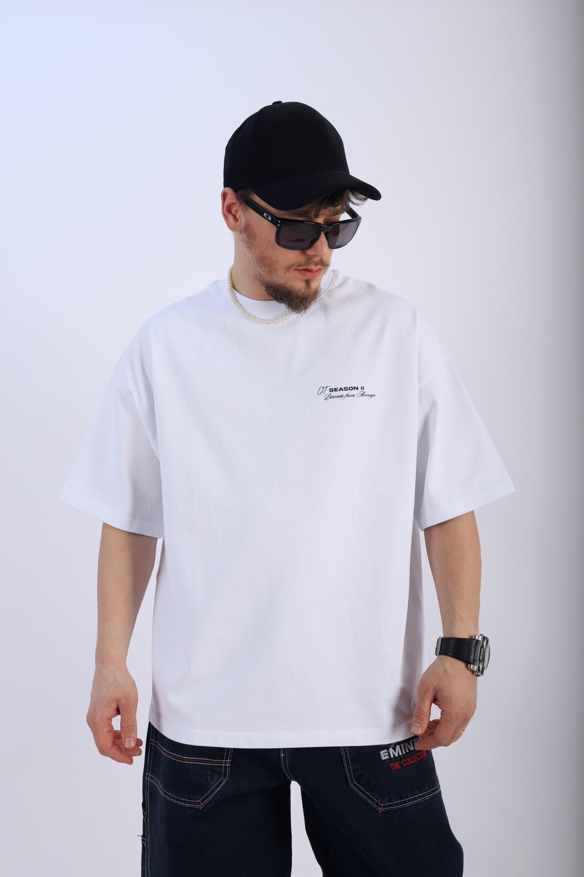 Baskılı Beyaz Oversize Tshirt T907