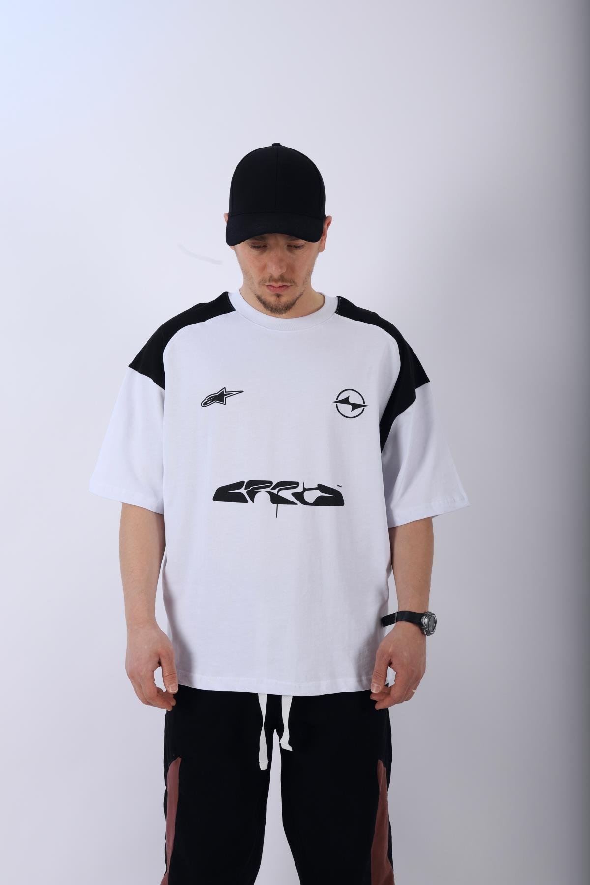Baskılı Beyaz Oversize Tshirt T957
