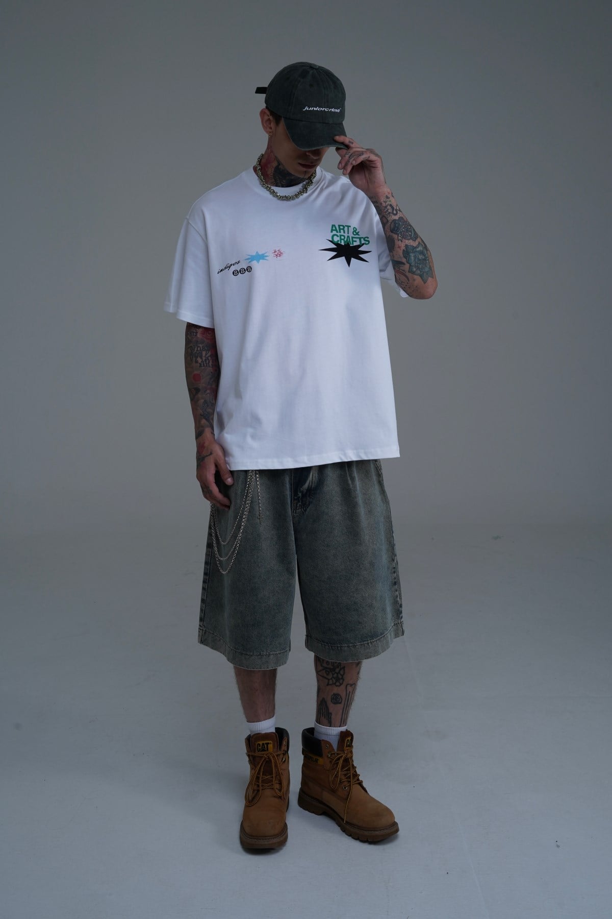 Baskılı Bisiklet Yaka Beyaz Oversize Tshirt CT01 MRT26073