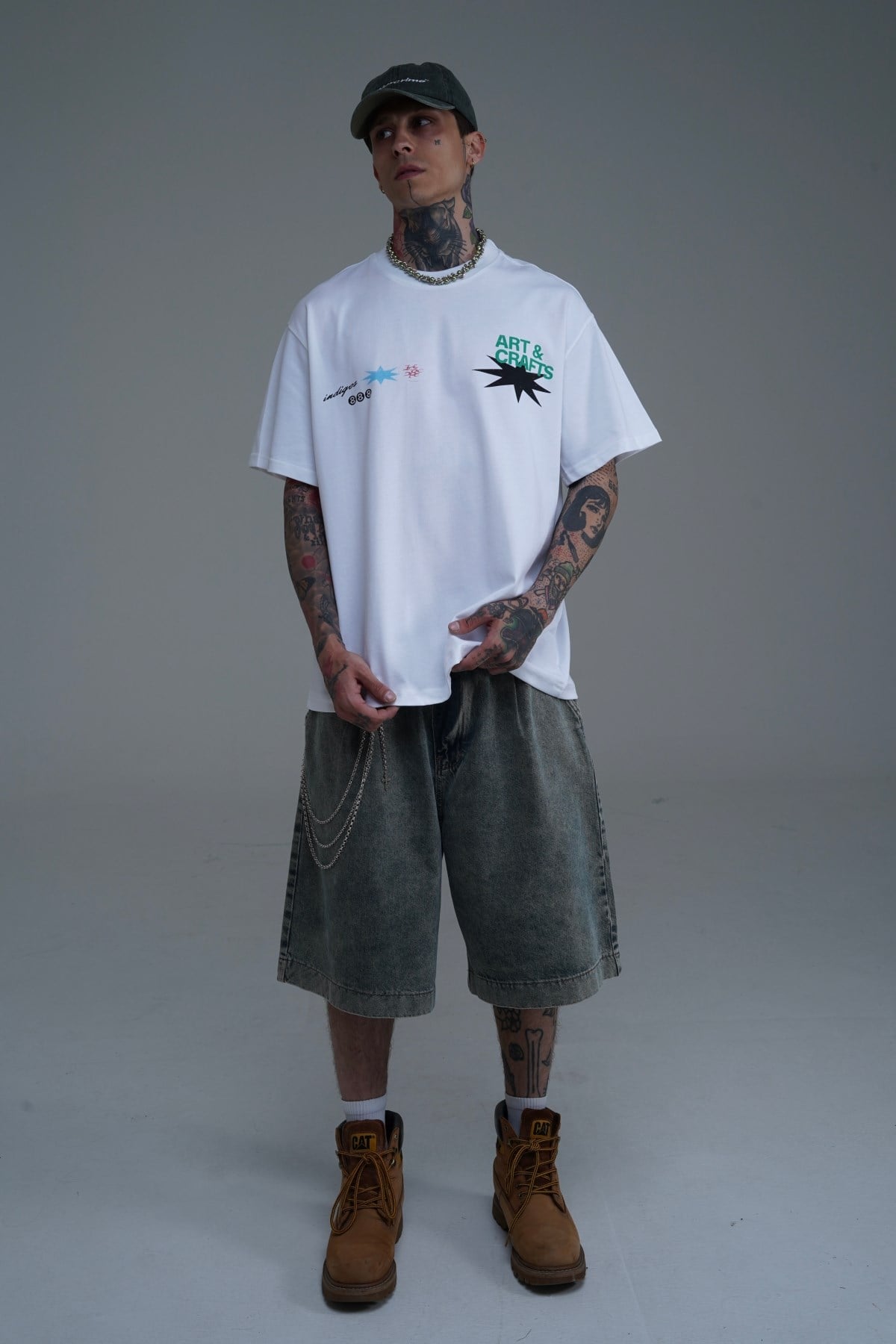 Baskılı Bisiklet Yaka Beyaz Oversize Tshirt CT01 MRT26073