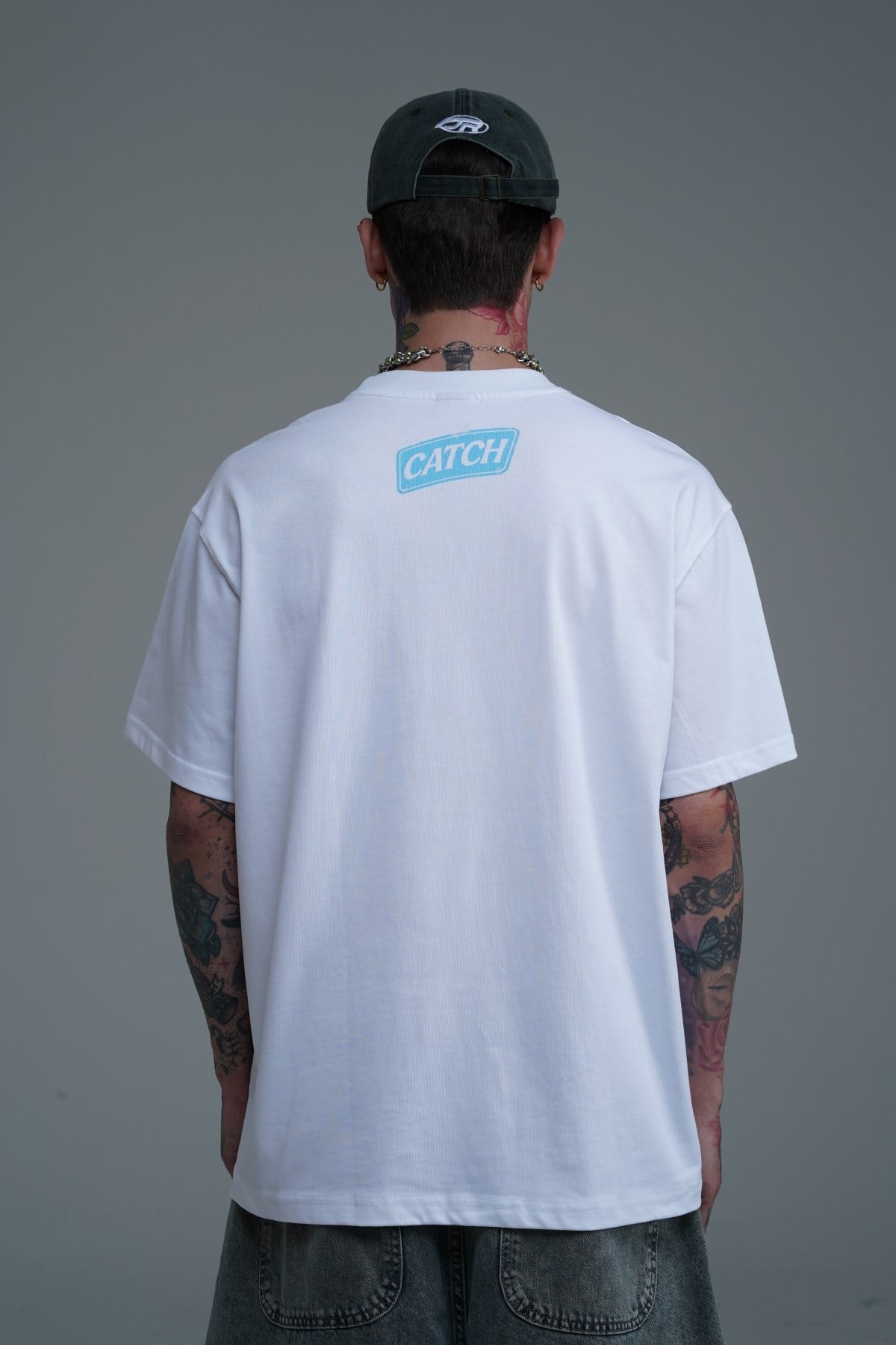 Baskılı Bisiklet Yaka Beyaz Oversize Tshirt CT01 MRT26073