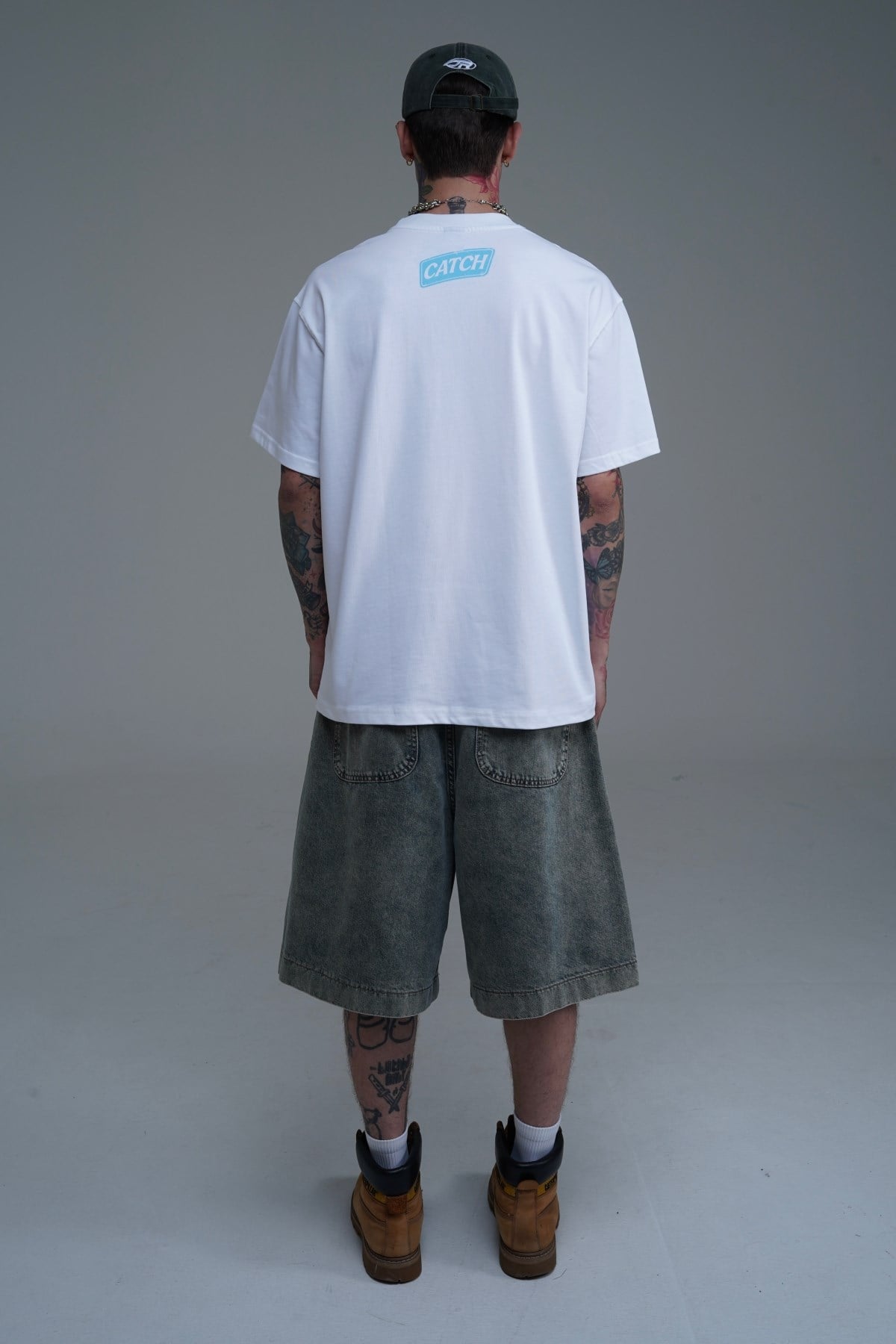 Baskılı Bisiklet Yaka Beyaz Oversize Tshirt CT01 MRT26073