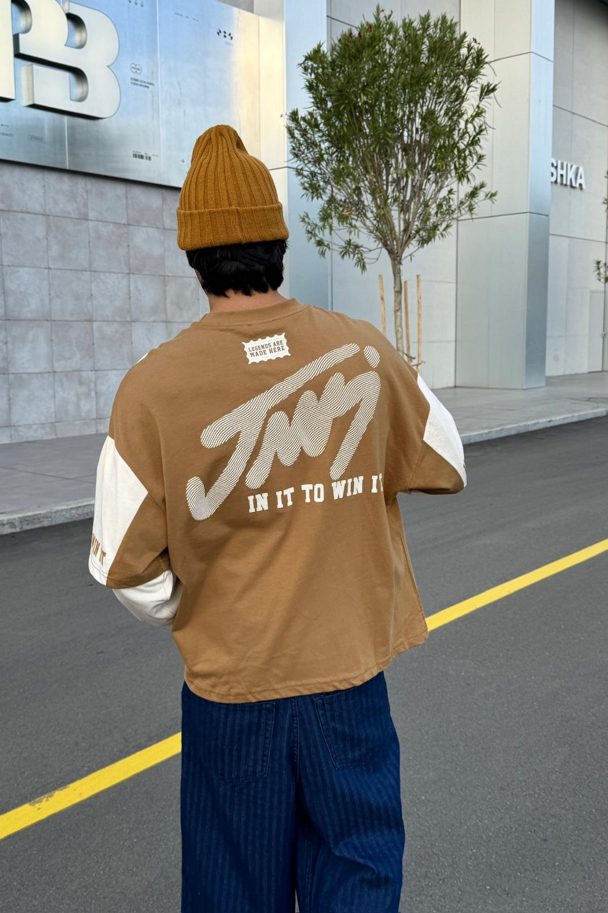 Baskılı Camel Oversize Sweatshirt JC01