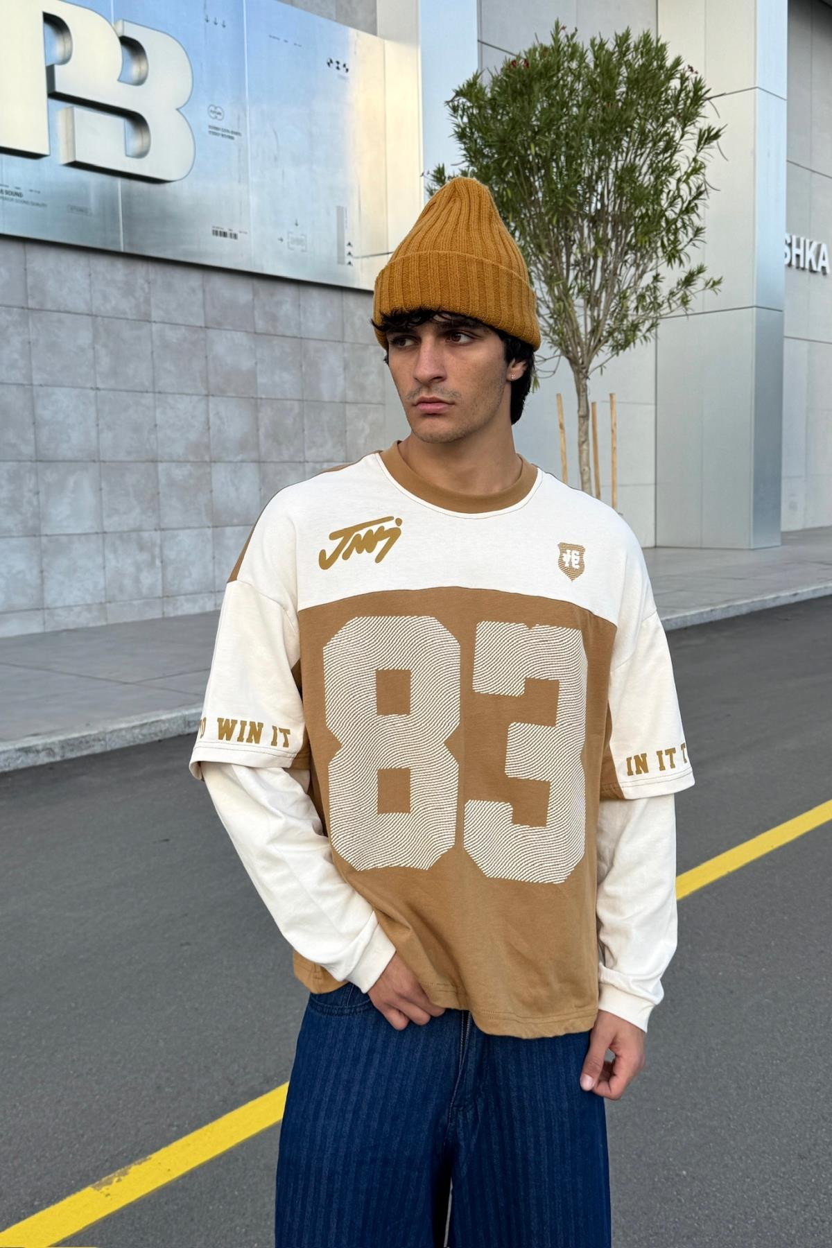 Baskılı Camel Oversize Sweatshirt JC01