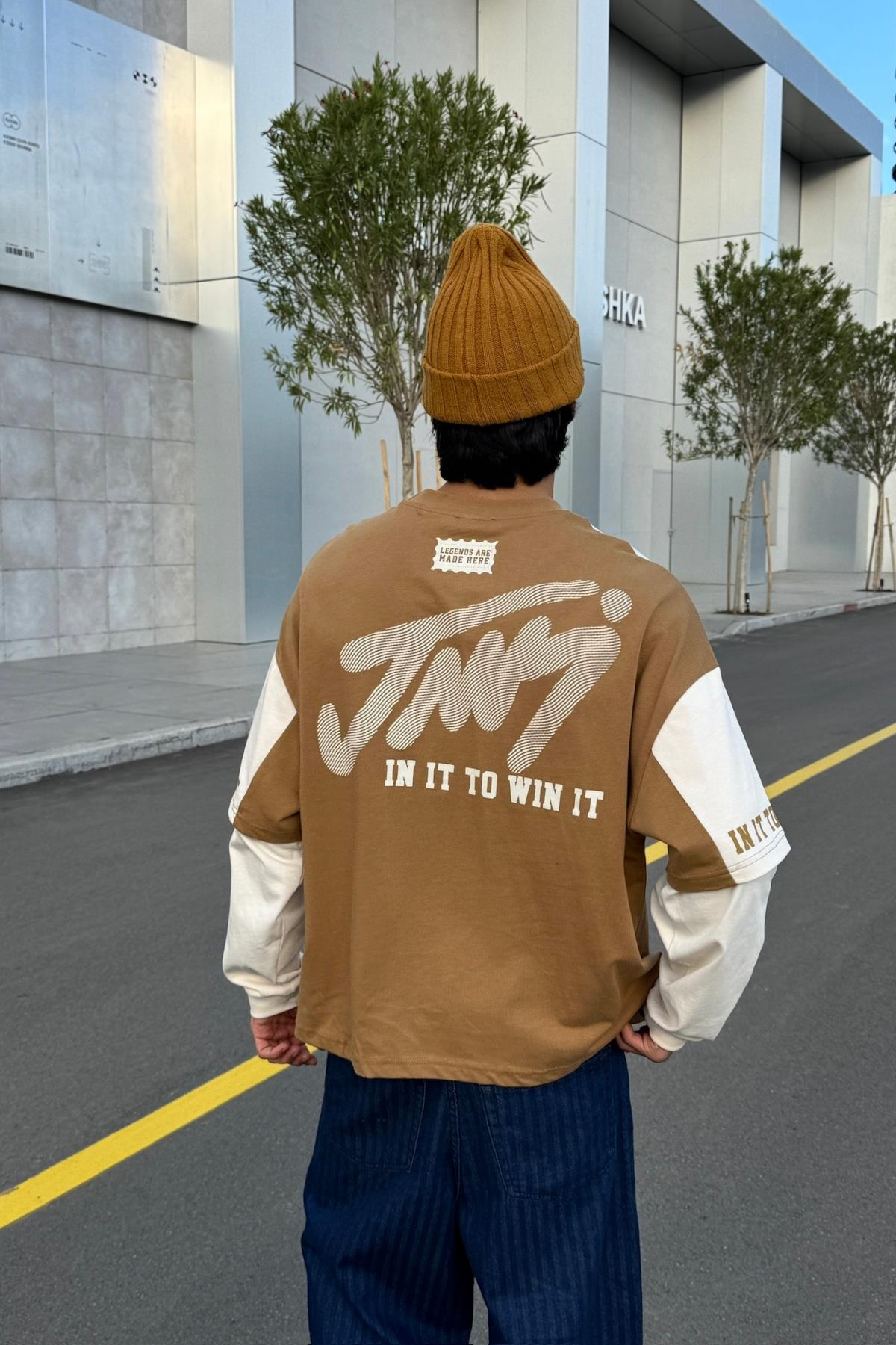 Baskılı Camel Oversize Sweatshirt JC01