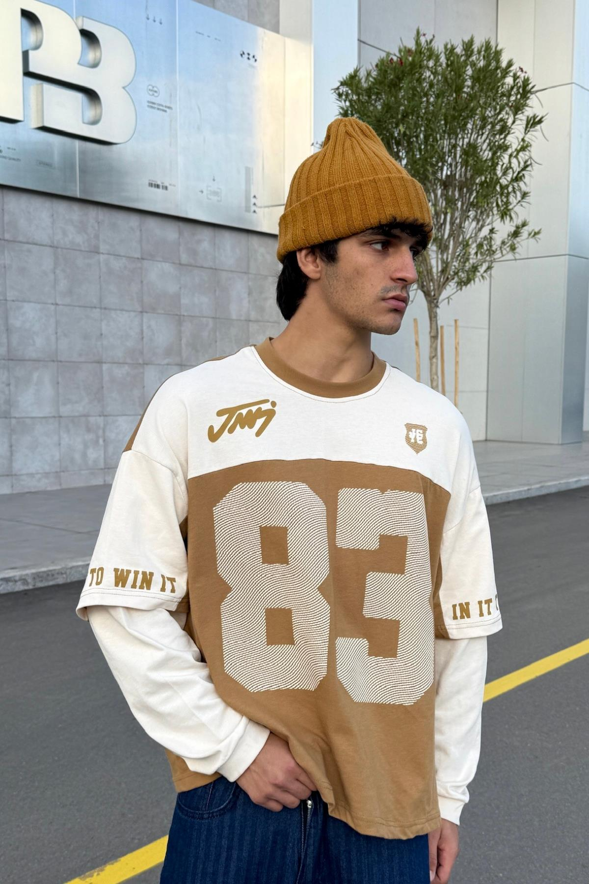 Baskılı Camel Oversize Sweatshirt JC01
