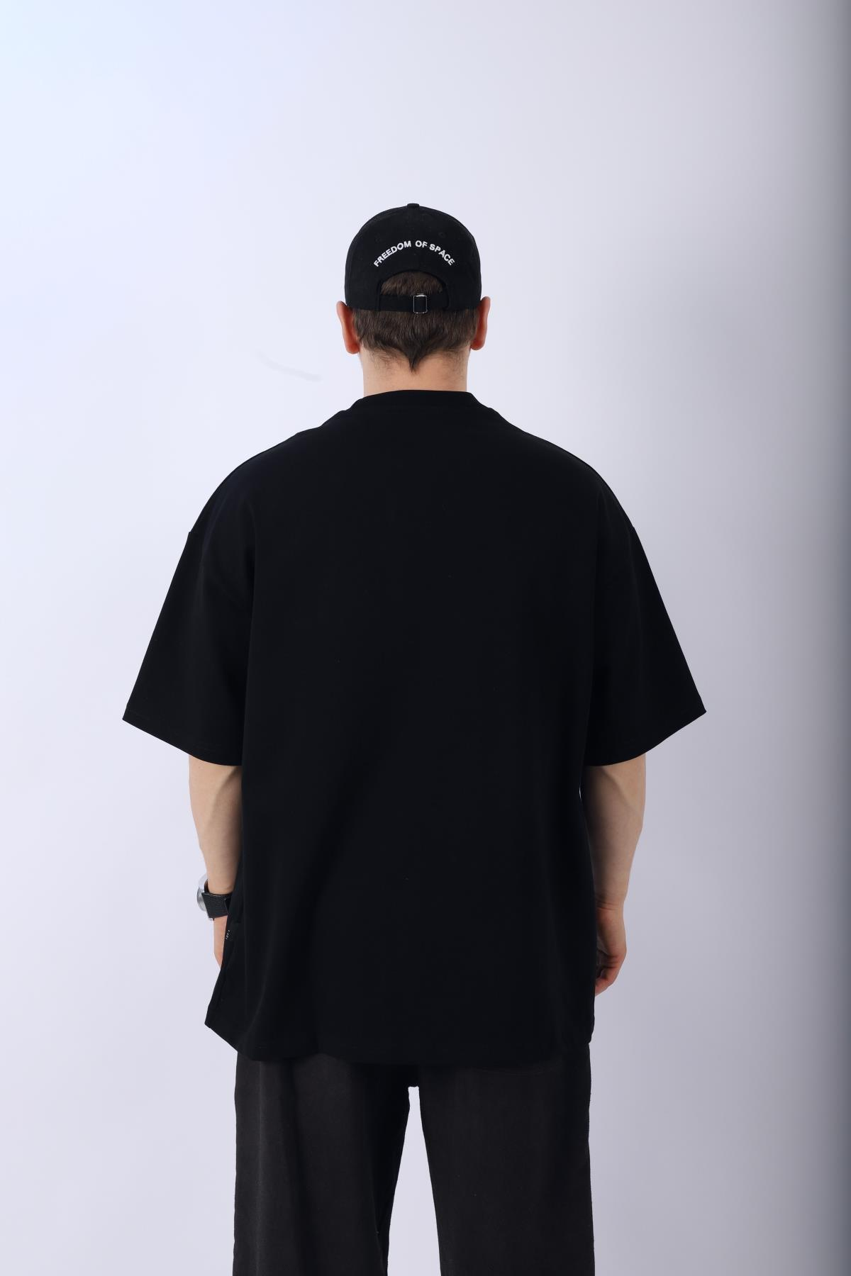 Baskılı Couture Siyah Oversize Tshirt T946