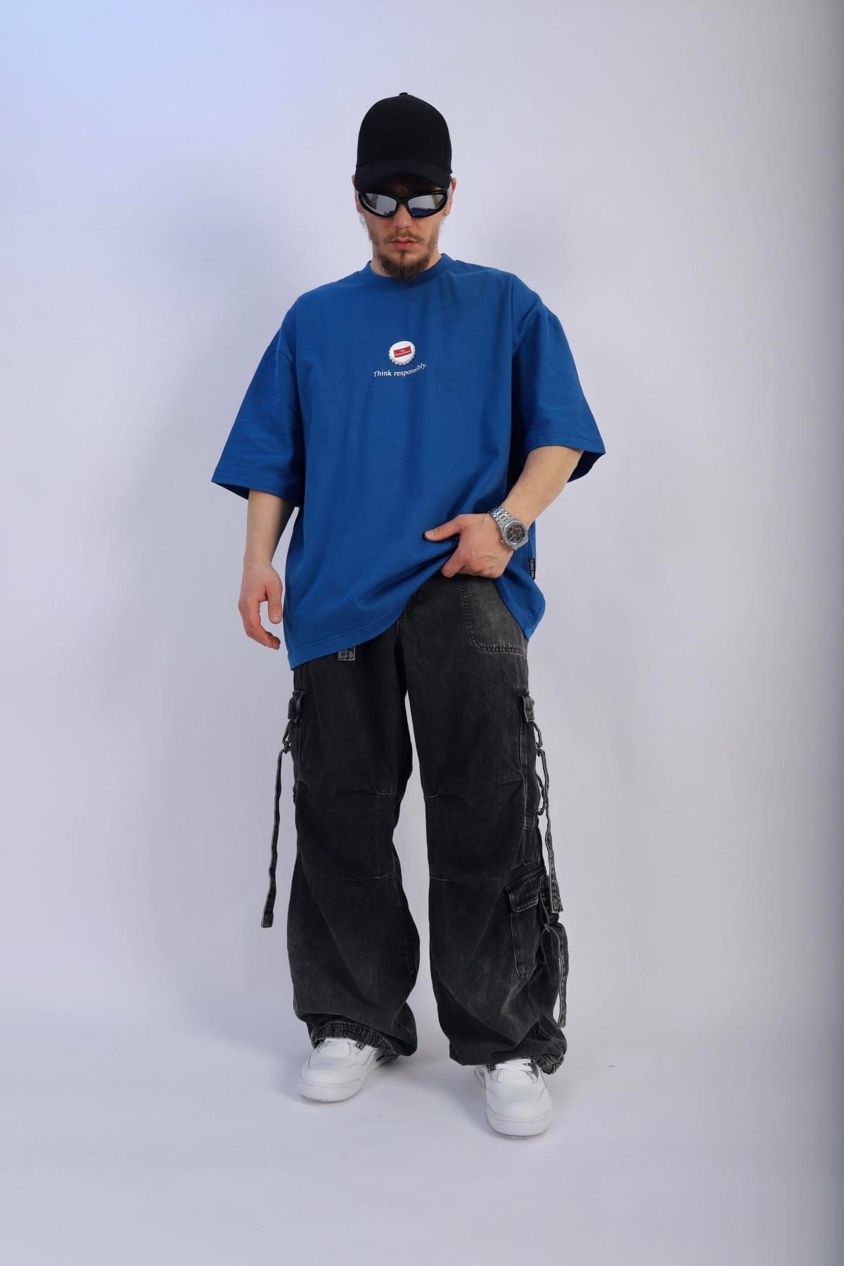 Baskılı Economist Mavi Oversize Tshirt T896