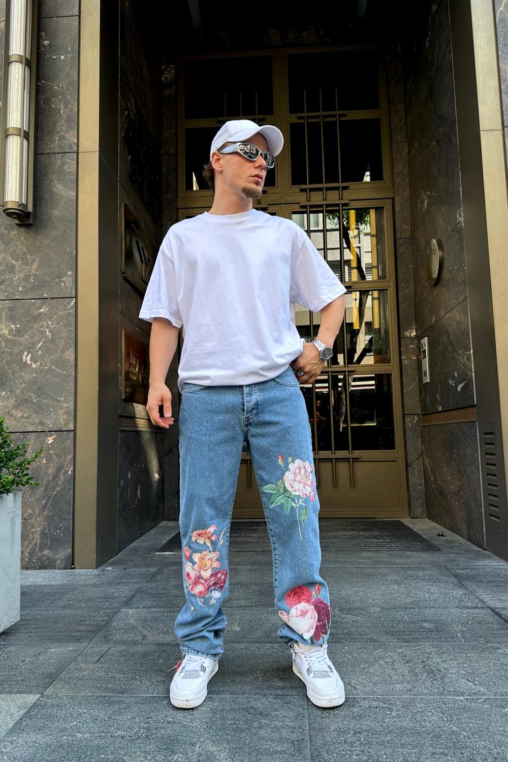 Baskılı Floral Jean Pantolon P749