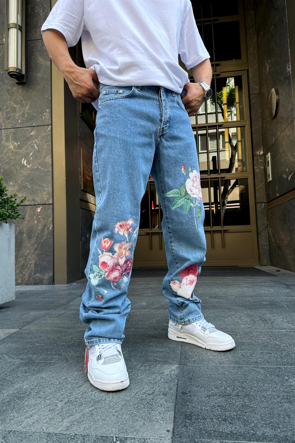 Baskılı Floral Jean Pantolon P749