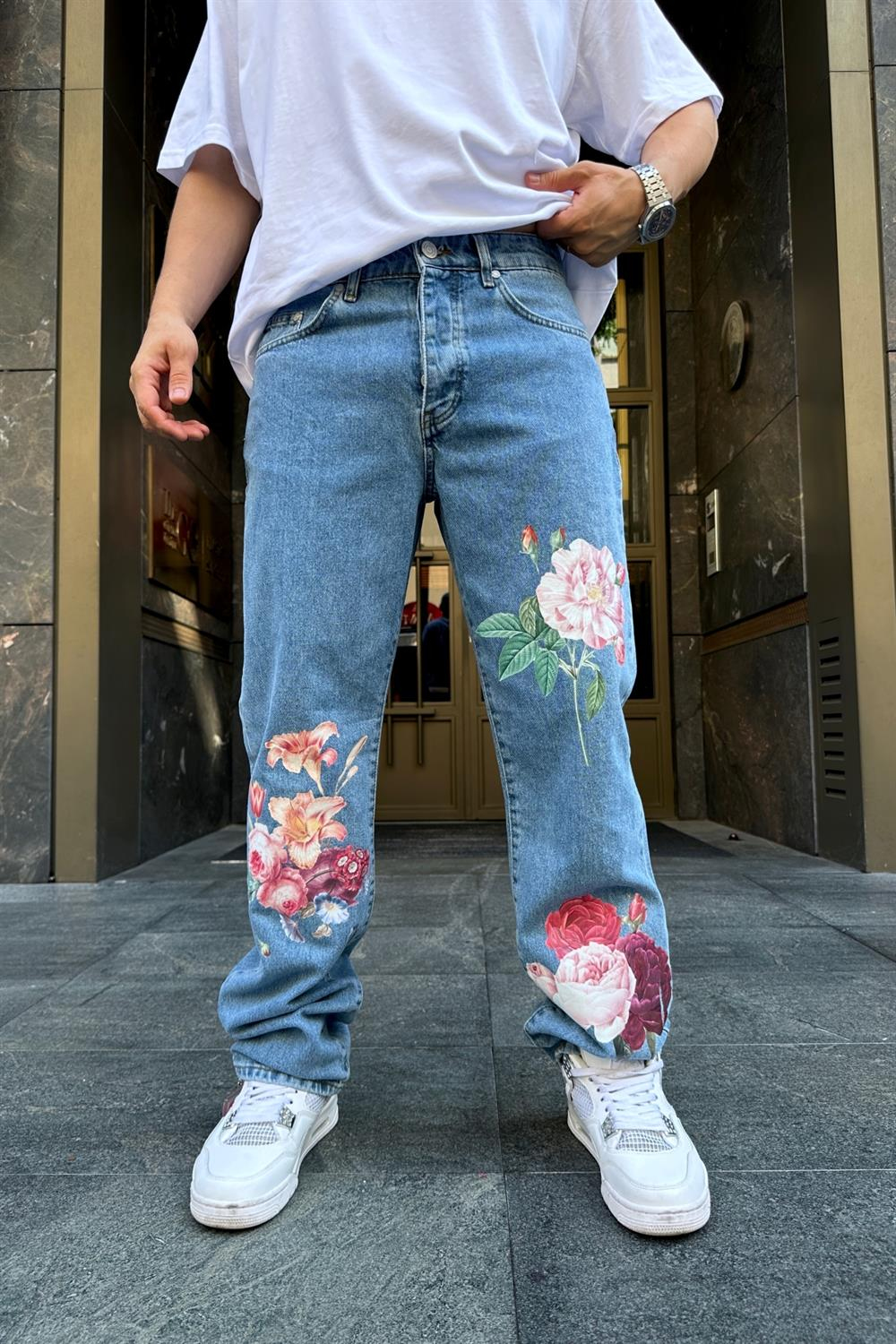 Baskılı Floral Jean Pantolon P749