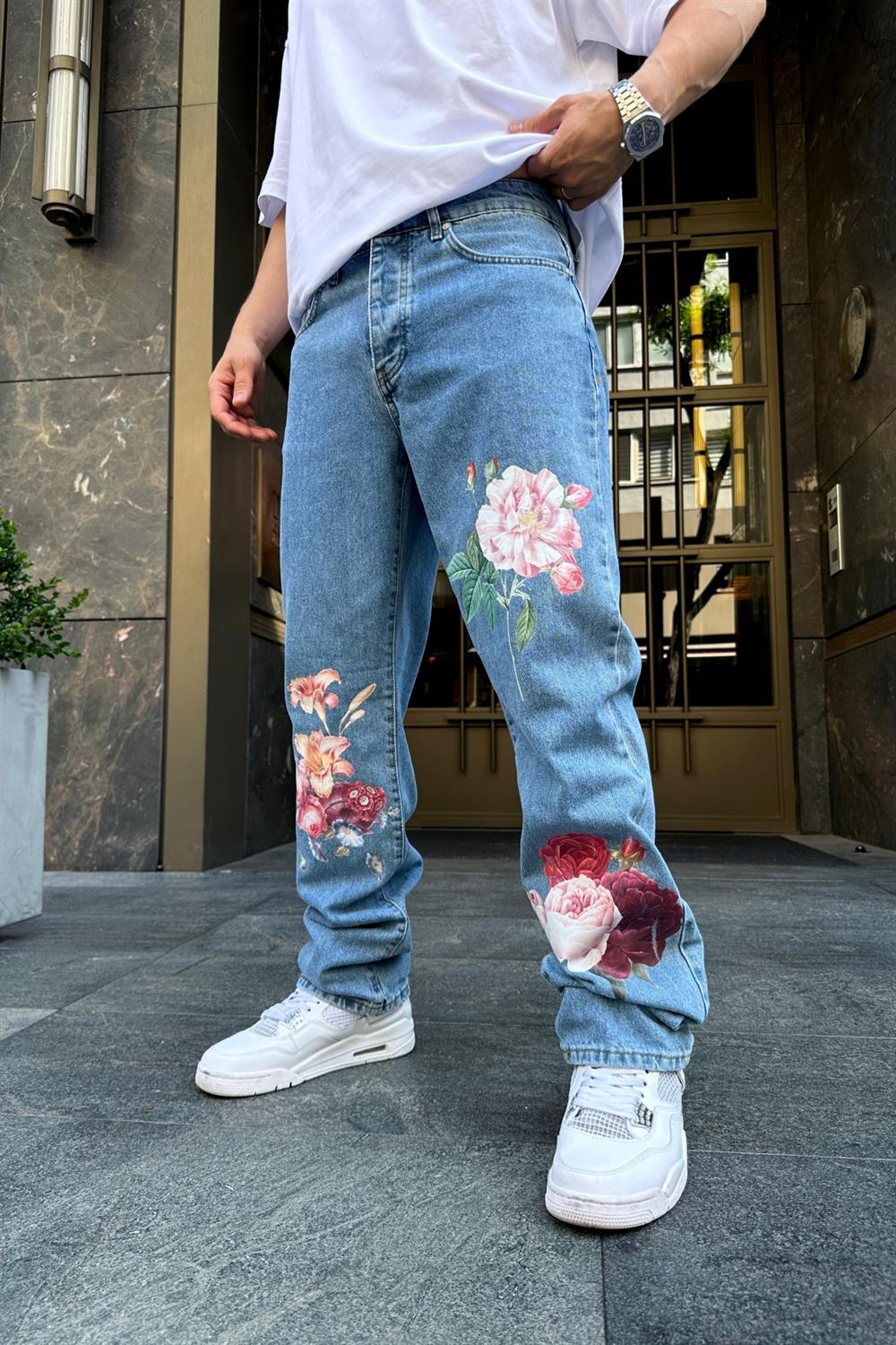 Baskılı Floral Jean Pantolon P749