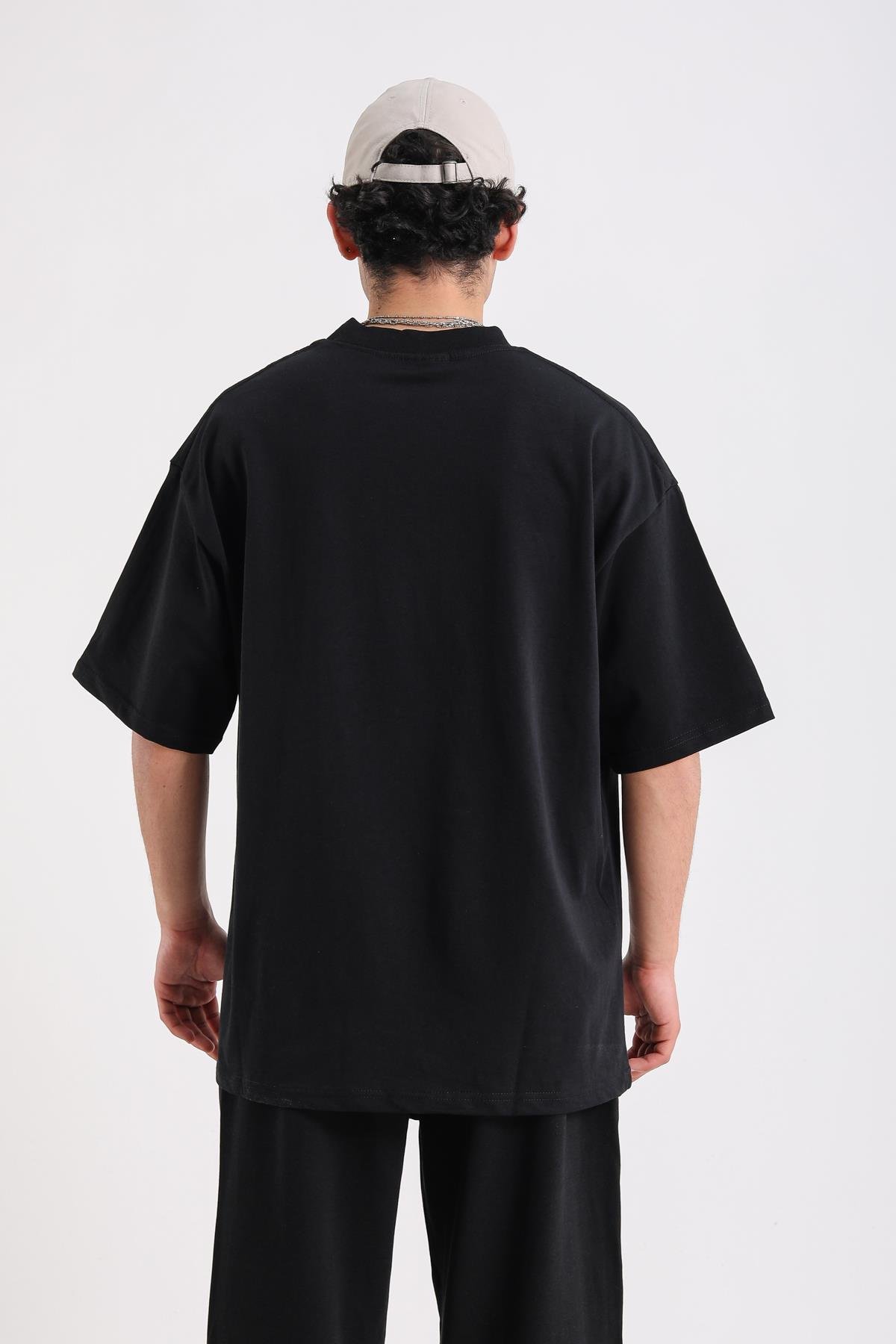 Baskılı Font Siyah Oversize Rv Tshirt