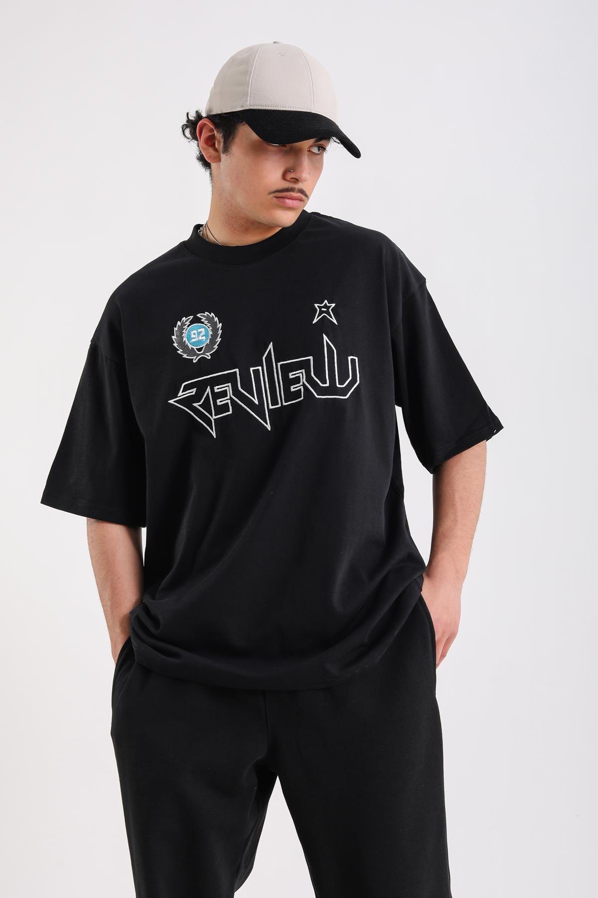 Baskılı Font Siyah Oversize Rv Tshirt