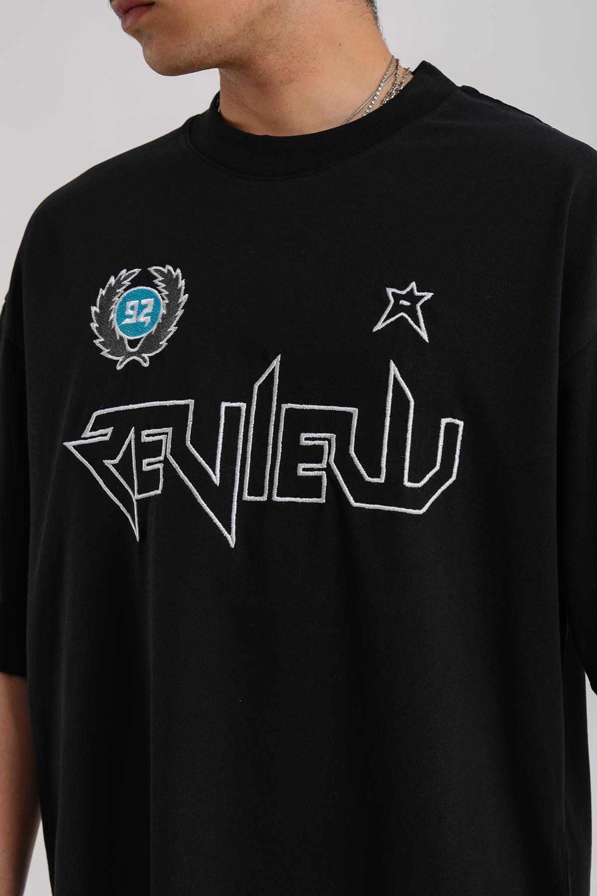 Baskılı Font Siyah Oversize Rv Tshirt