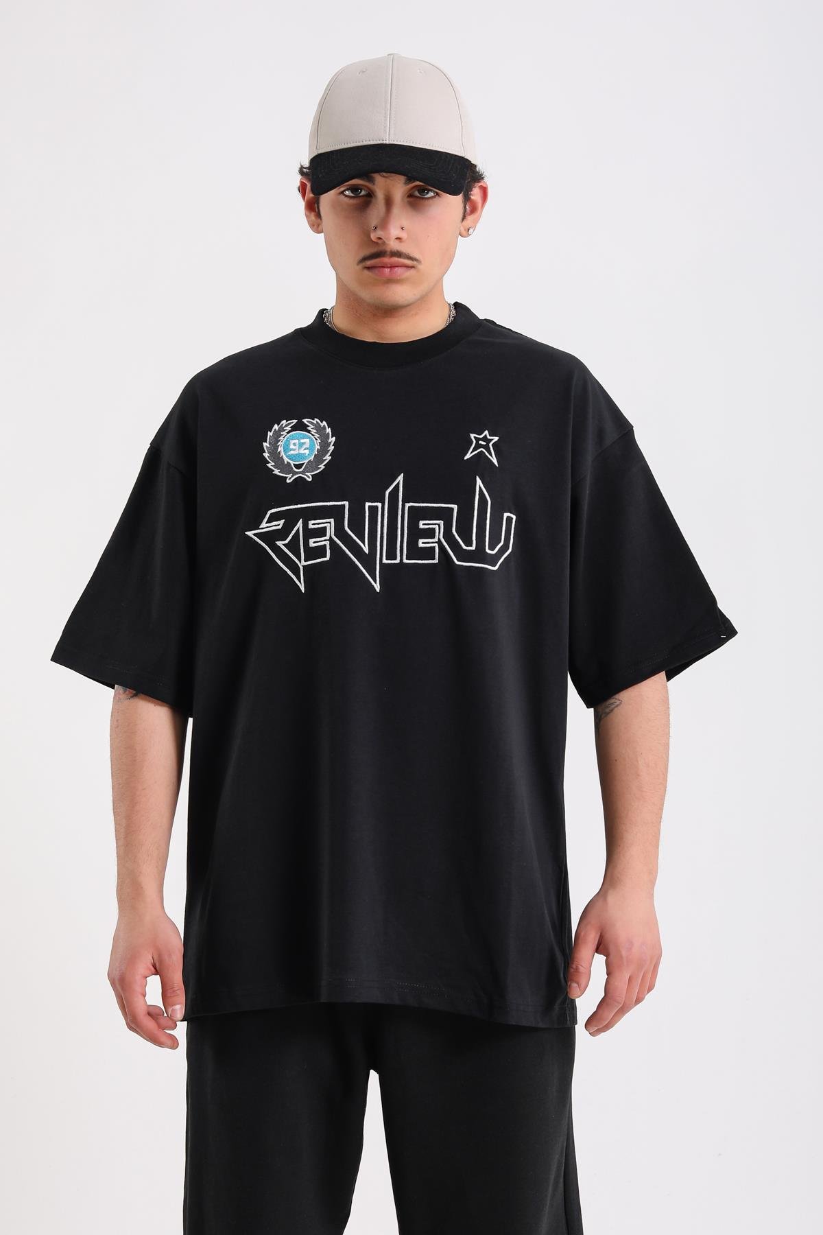 Baskılı Font Siyah Oversize Rv Tshirt