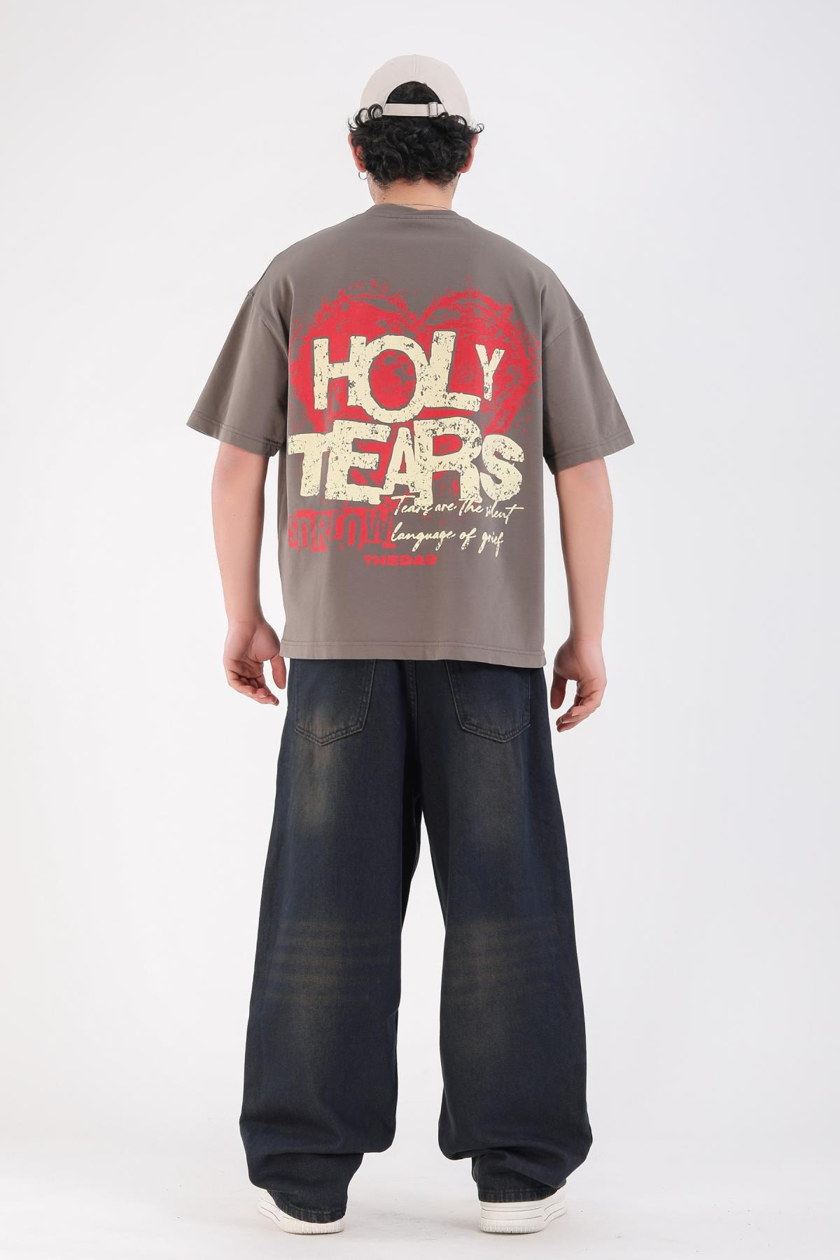 Baskılı Füme Acid Wash Oversize Holy Tshirt