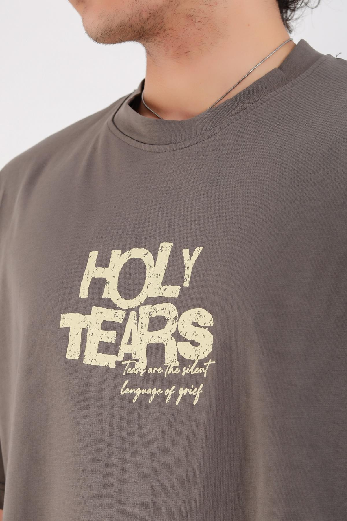 Baskılı Füme Acid Wash Oversize Holy Tshirt