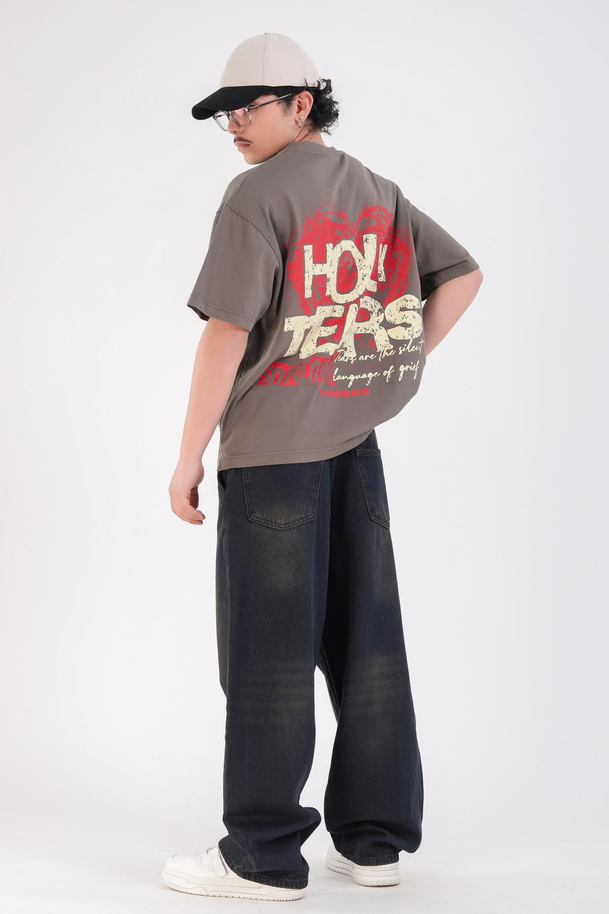 Baskılı Füme Acid Wash Oversize Holy Tshirt