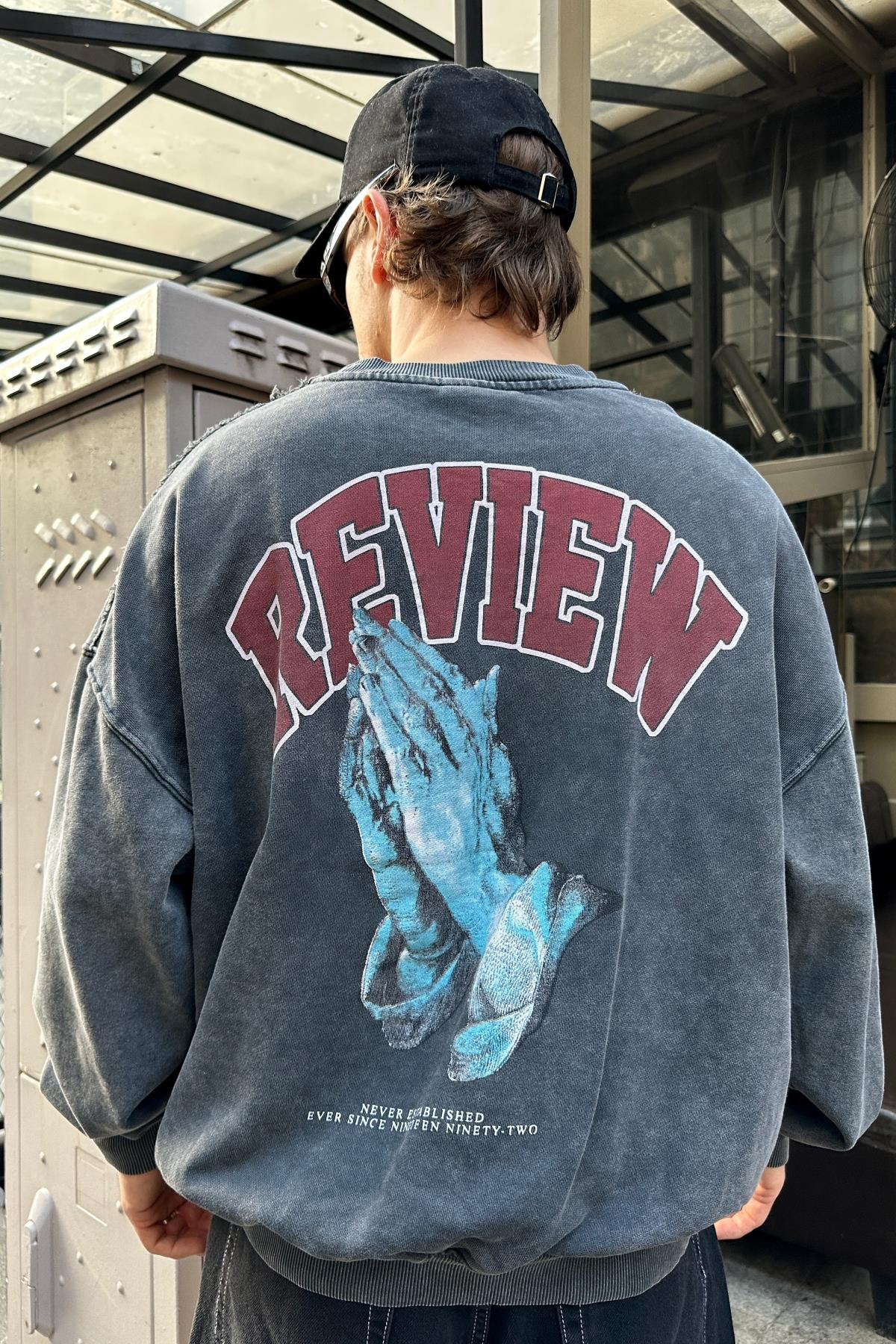 Baskılı Füme Acid Wash Oversize Sweatshirt SW983